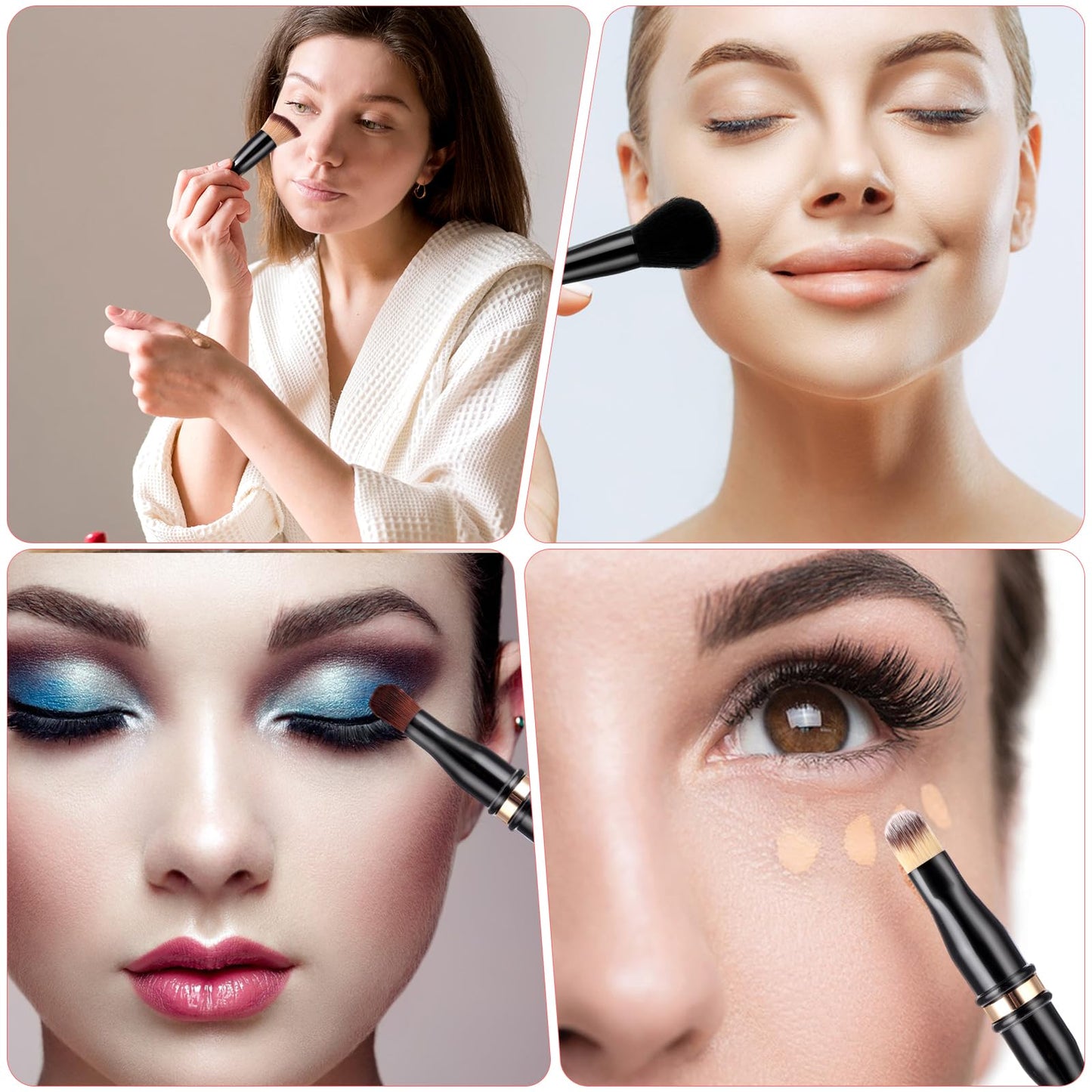 Travel Makeup Brushes with Case, 4 in 1 Makeup Brush Set, Foundation/Blush Brush, Eyeshadow Brush, Concealer Brush, Dual-Ended Makeup Brush Ideal for Foundation, Concealer, Eyeshadow