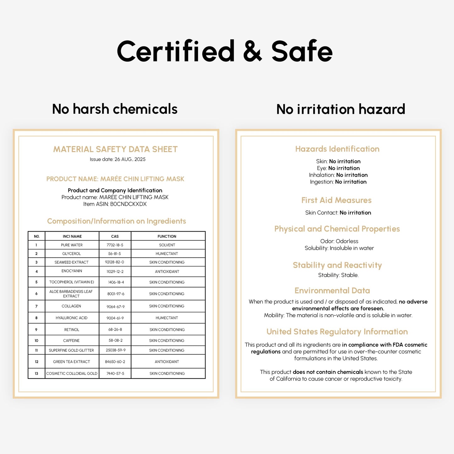 MAREE V Line Lifting Mask with 24K Gold – Deep Collagen Face Mask for Women – Jawline Shaper Mask with Retinol & Hyaluronic Acid – Neck Tightening & Firming - Double Chin Strap for Face Lift