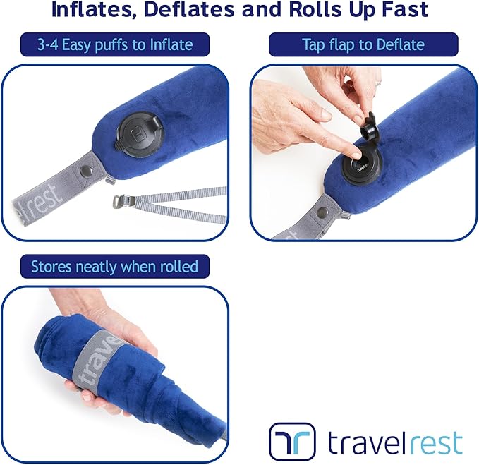 TRAVELREST All-in-One Neck & Body Pillow - Advanced Support and Comfort Design, Travel Essentials, Memory Foam, Inflatable, Airplane & Car Seat, Sleeping on Long Flight & Trips, Travel Pillow - Blue