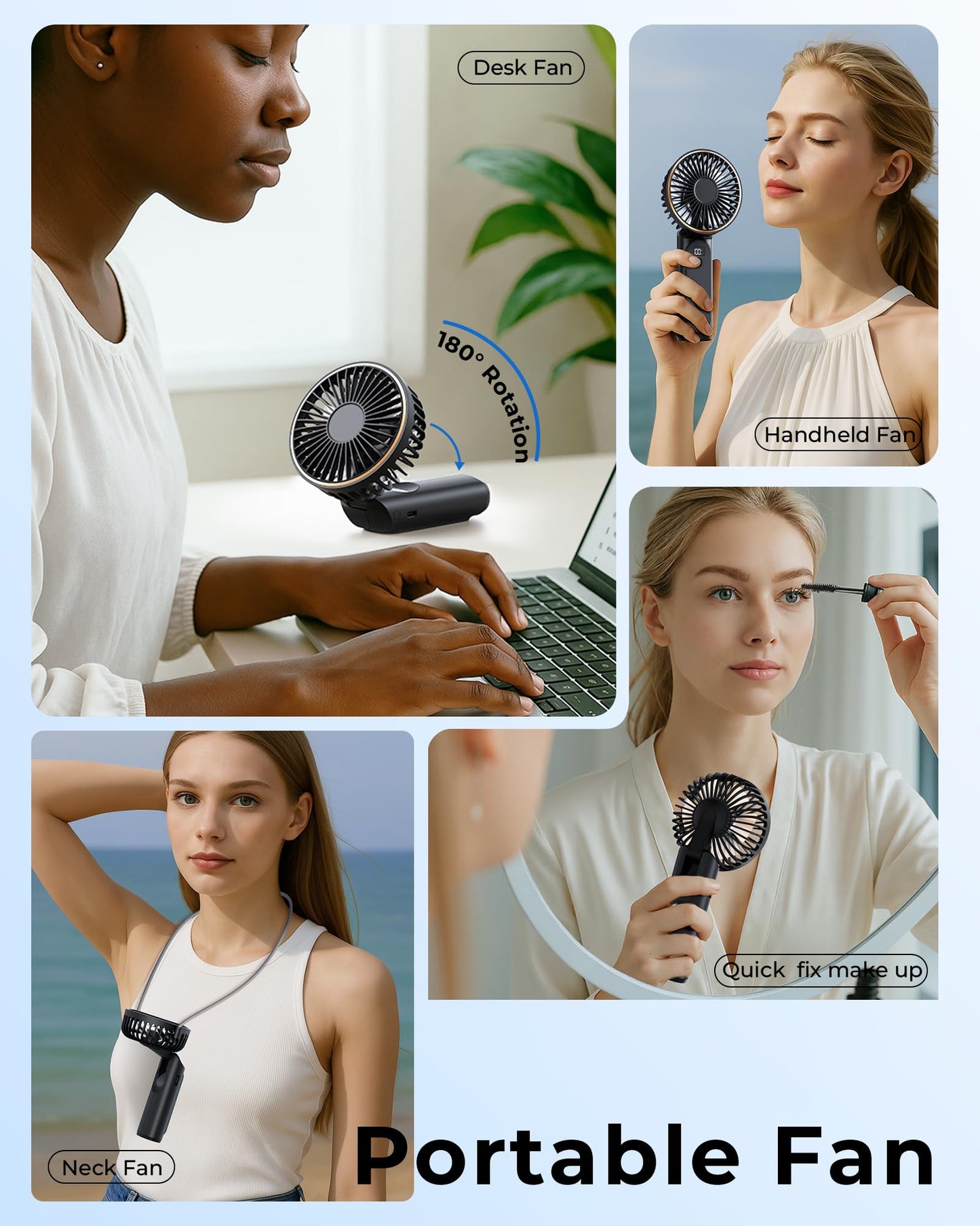 TUNISE Portable Handheld Fan, 4000mAh, 180 Adjustable, 6 Speed Wind, Display Electricity in Real Time, USB Rechargeable Foldable Personal Fan