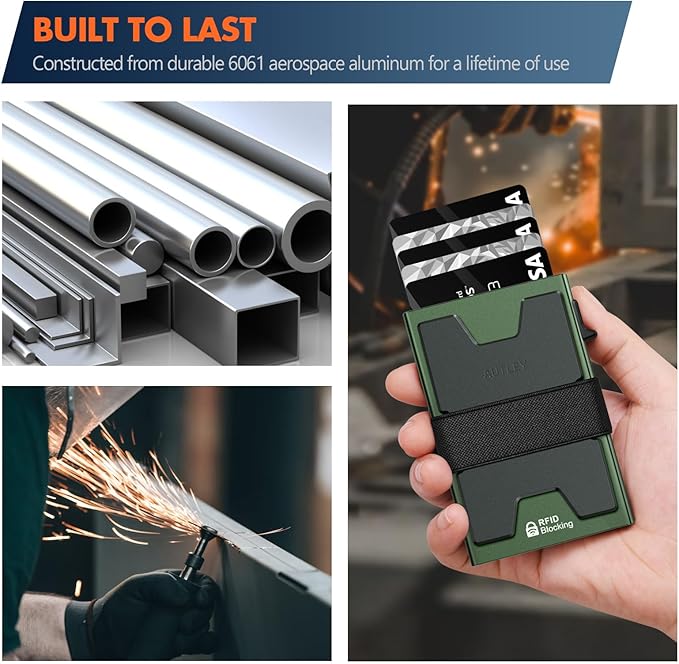 AUTLEY Slim Wallet For Men, Minimalist Mens Wallet Pop Up Wallet, Rfid Blocking Credit Card Holder Wallet with Cash Band (Green)