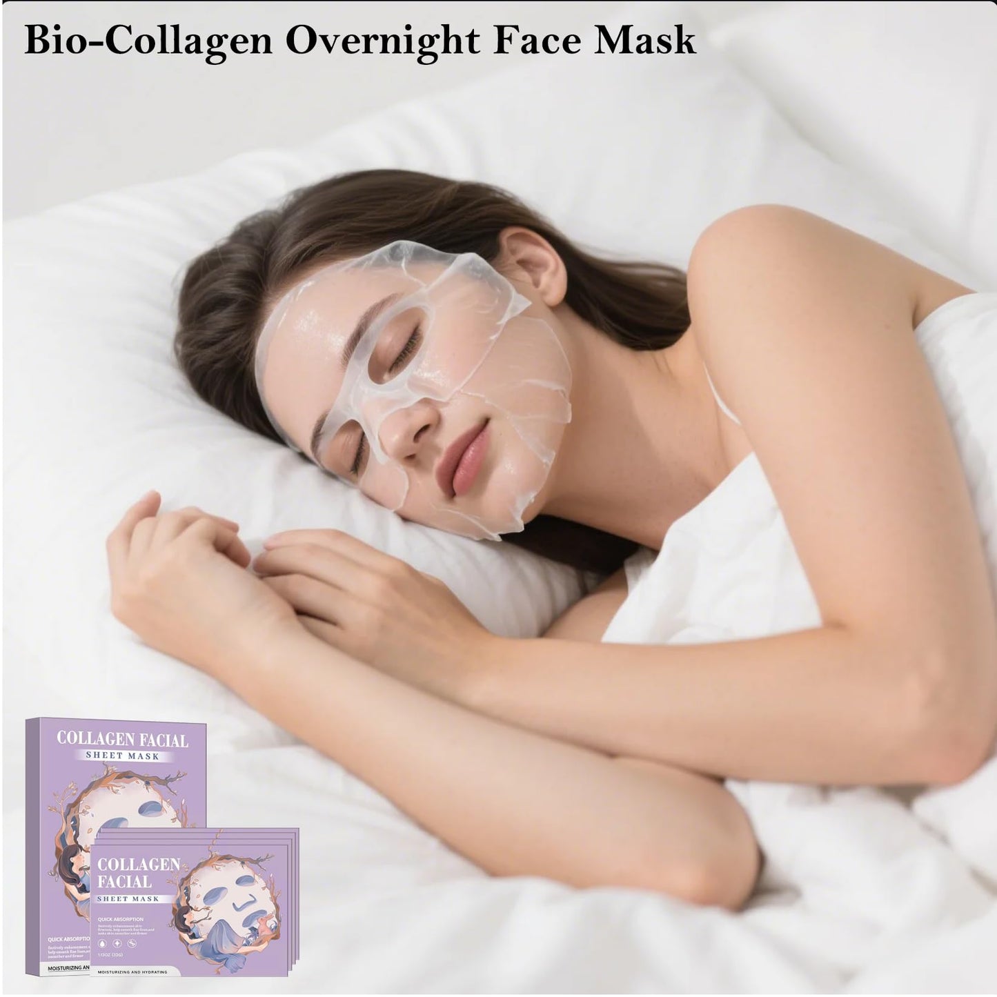 Ueseinl Bio-Collagen Overnight Face Mask,Glass Glow Hydrogel Face Masks, Collagen Face Mask, Korean Glass Skin Facial Sheet Masks, Wake up Glass-Like Skin