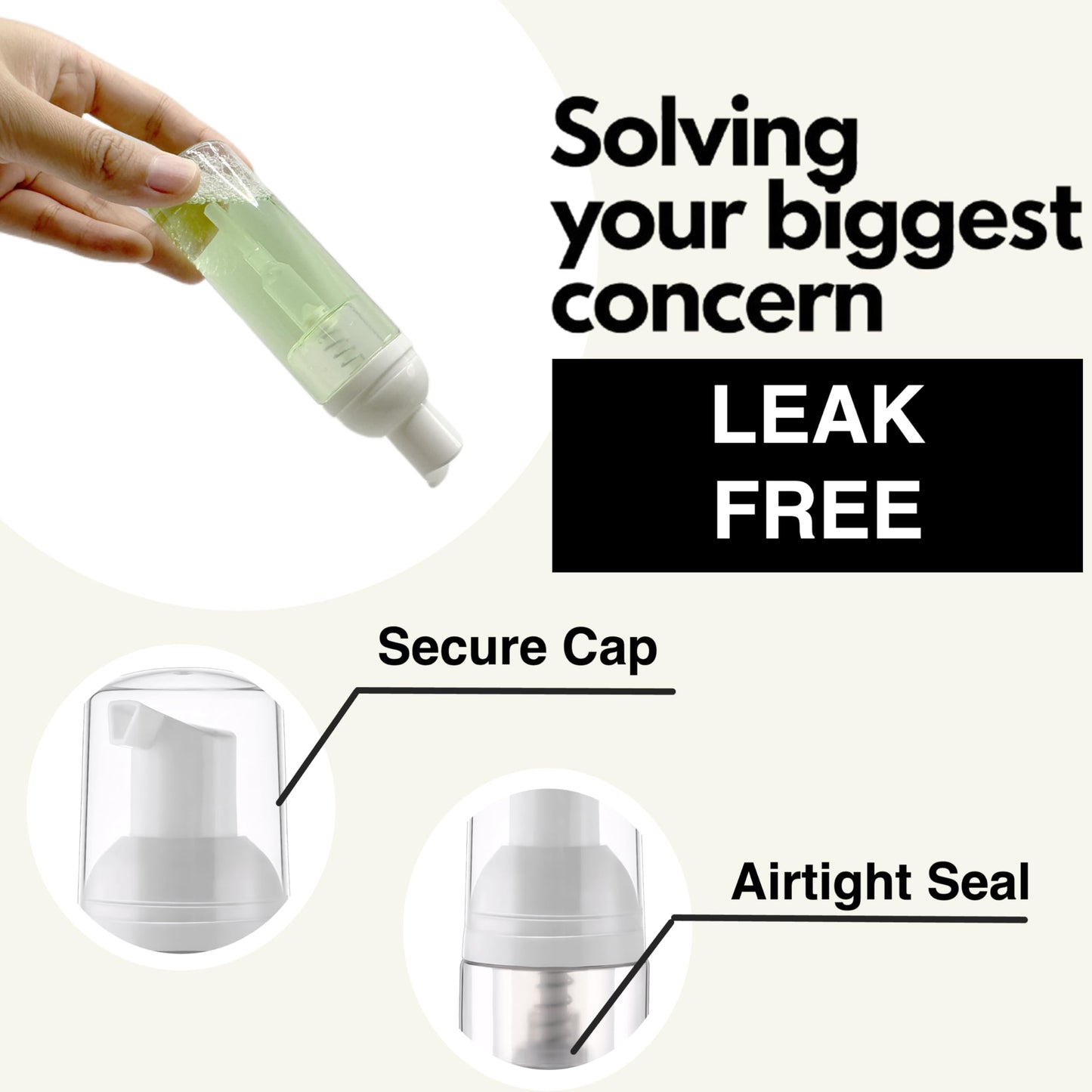 EDITBYLIBRA 2oz Travel Size Foam Pump Bottle-3 PCS, Empty Leak-Proof, TSA Approved, Travel Foaming Pump Bottles for Shampoo, Shower Gel, Hand Soap, Facial Cleanser (Clear)