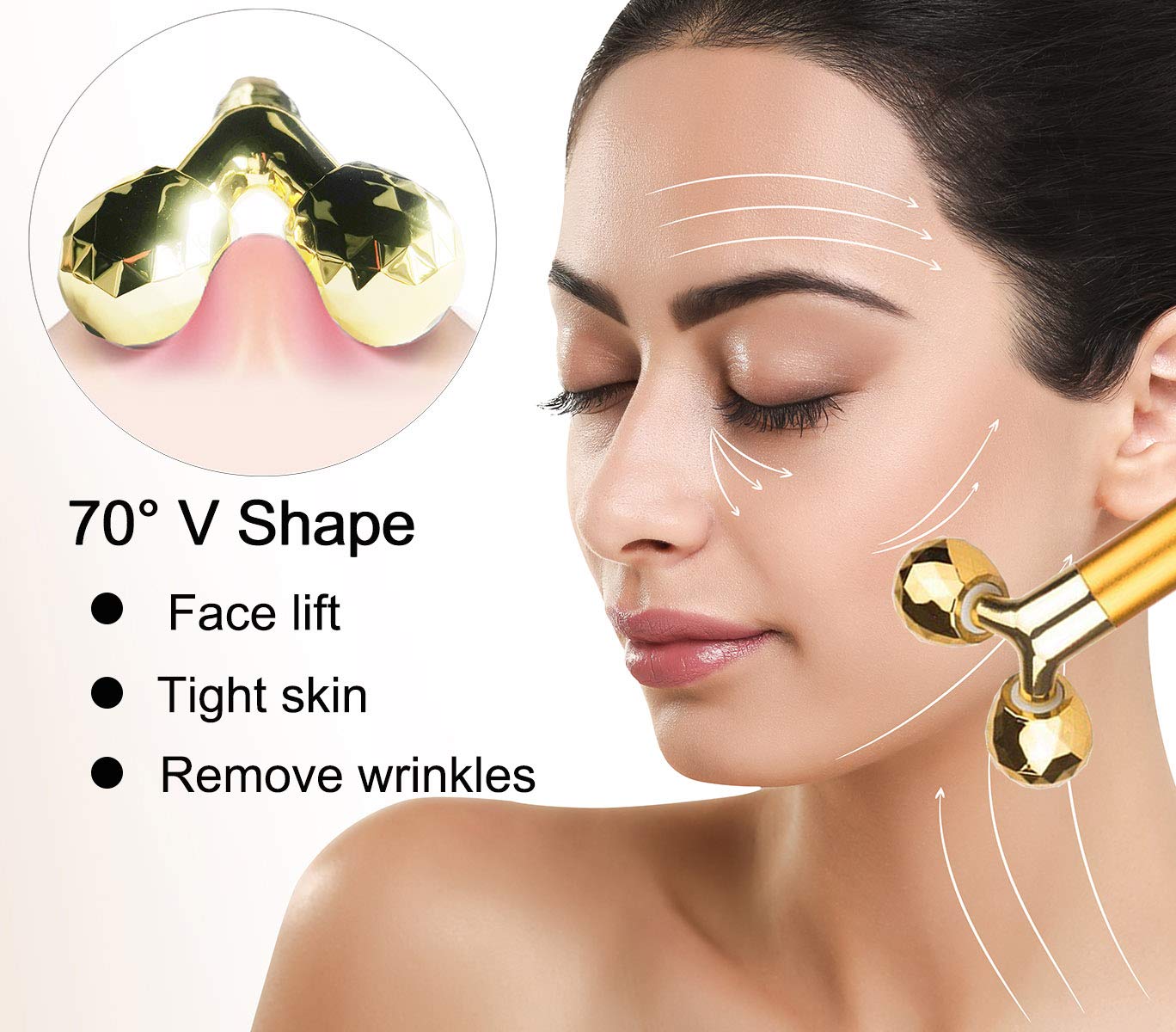 Amirce Face Massager Roller Golden 3D Roller Electric Facial Roller and T Shape Facial Roller Massager Kit Face Rollers