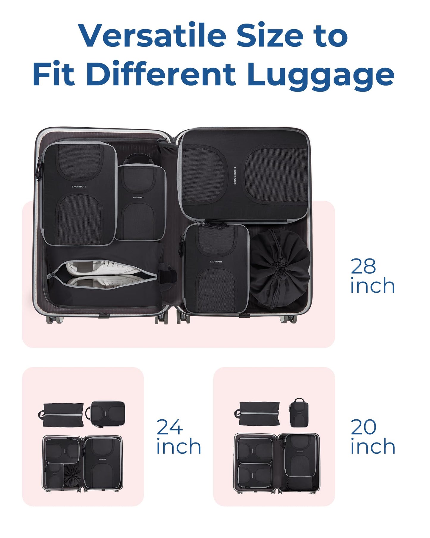 BAGSMART Compression Packing Cubes, 6 Set Packing Cubes for Suitcases, Lightweight Suitcases Organizers Bag Set & Compression Travel Cubes, Travel Essentials Packing Organizers Black