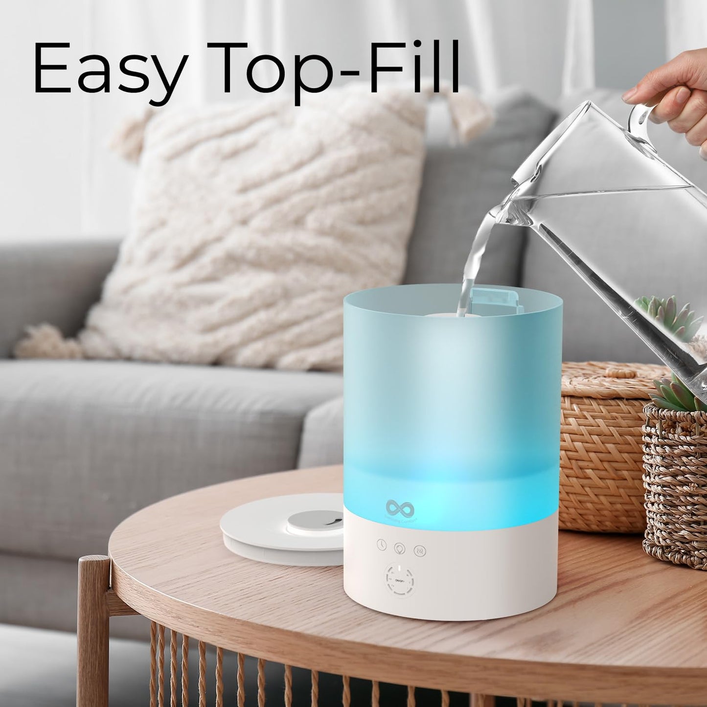 Everlasting Comfort 2.5L Top Fill Humidifiers for Bedroom, 2.5L - Quiet Easy to Fill & Clean, 24HR Runtime, Night Lights, Timer, Ultrasonic Cool Mist Humidifier, Auto Shut-Off, Essential Oil Diffuser