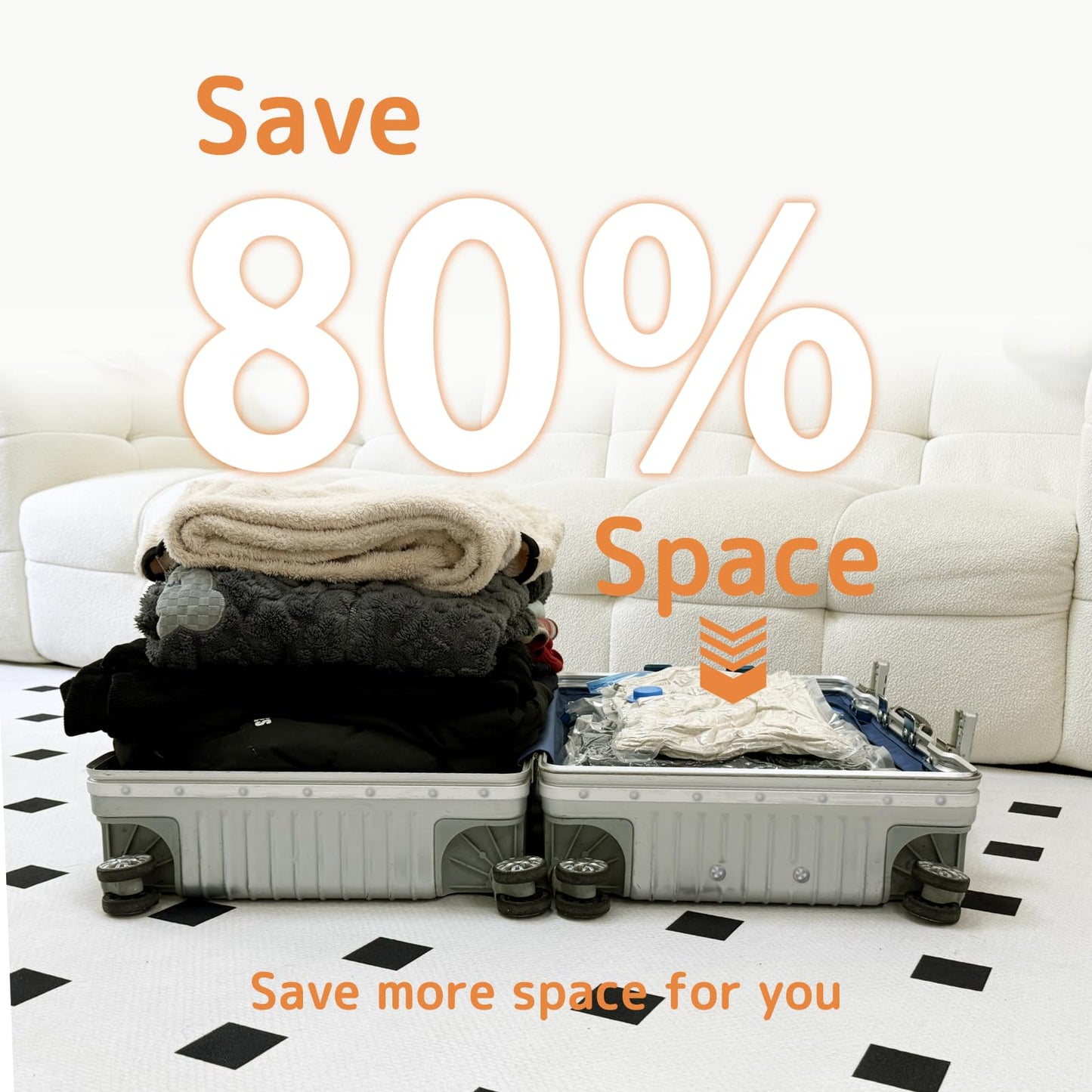 12 Pack Vacuum Bags for Travel with Rechargeable Air Pump, Carry-On Compression Bags for Luggage and Suitcase, Space Saver Storage for Clothing and Travel Organization