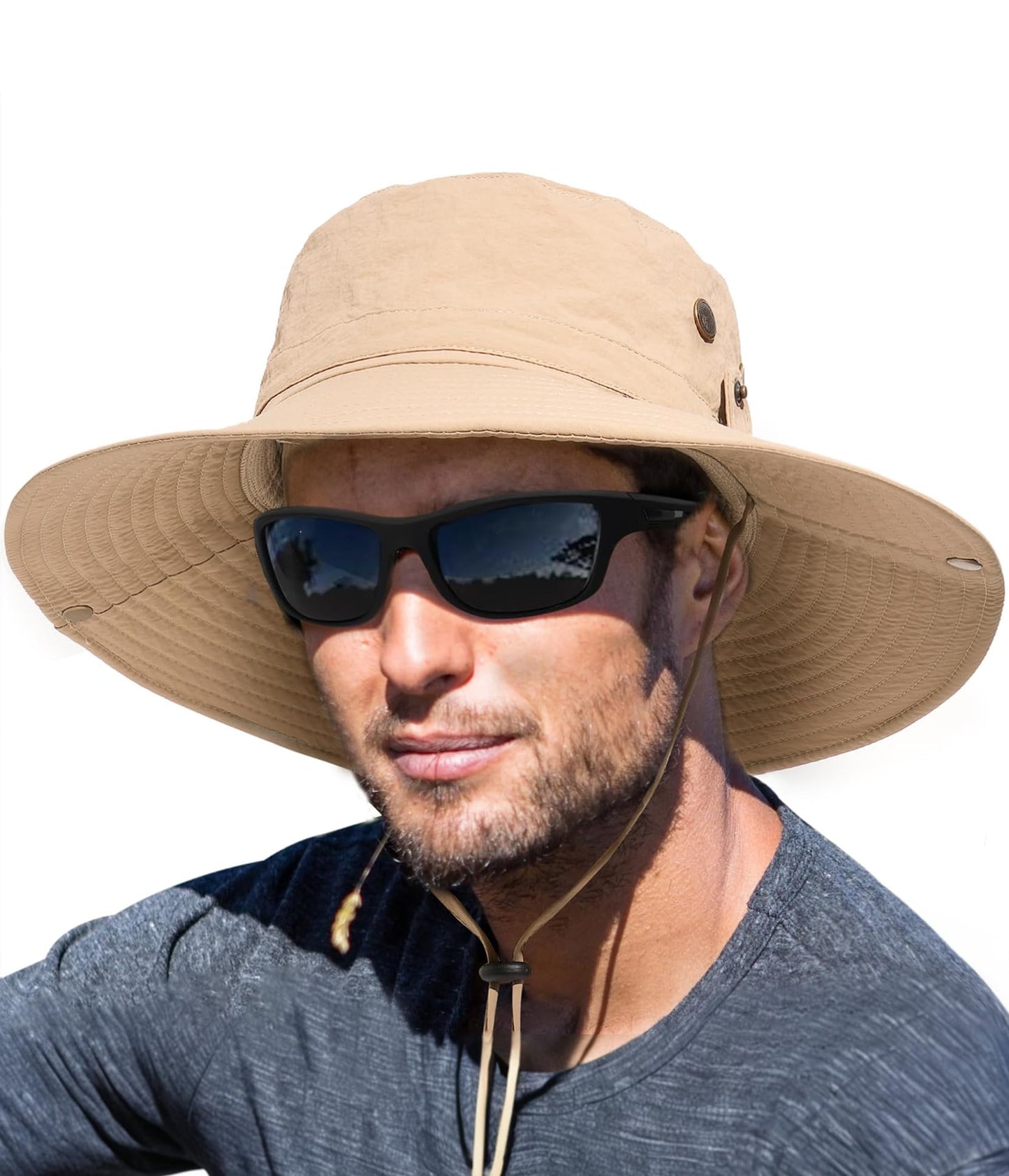 FURTALK Sun Hats for Men Fishing Hat UPF 80+ Foldable Wide Brim Outdoor Hiking Beach Summer Hats Khaki