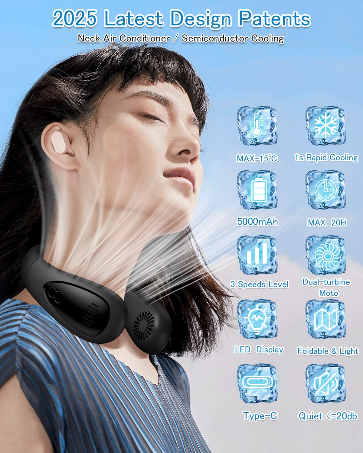 GAITIR Neck Air Conditioner, Portable Neck Fan with Cooling Plate 360°Cooling Airflow, 5000mah Rechargeable USB Fan Hands Free Bladeless Wearable Foldable Mini Fan for Men Women Home Office Outdoor