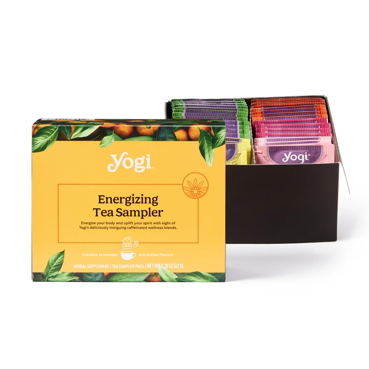 Yogi Organic Tea Energy Sampler Box (32 Tea Bags) - 8 Energizing Black & Green Teas - Contains Caffeine - Gift Set & Variety Pack