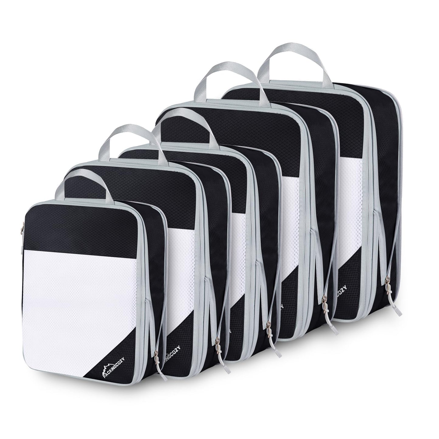 Compression Packing Cubes, 5 Set Packing Cubes for Travel Compression, Lightweight Compressible Package Organizer for Carry On and Suitcases, Black