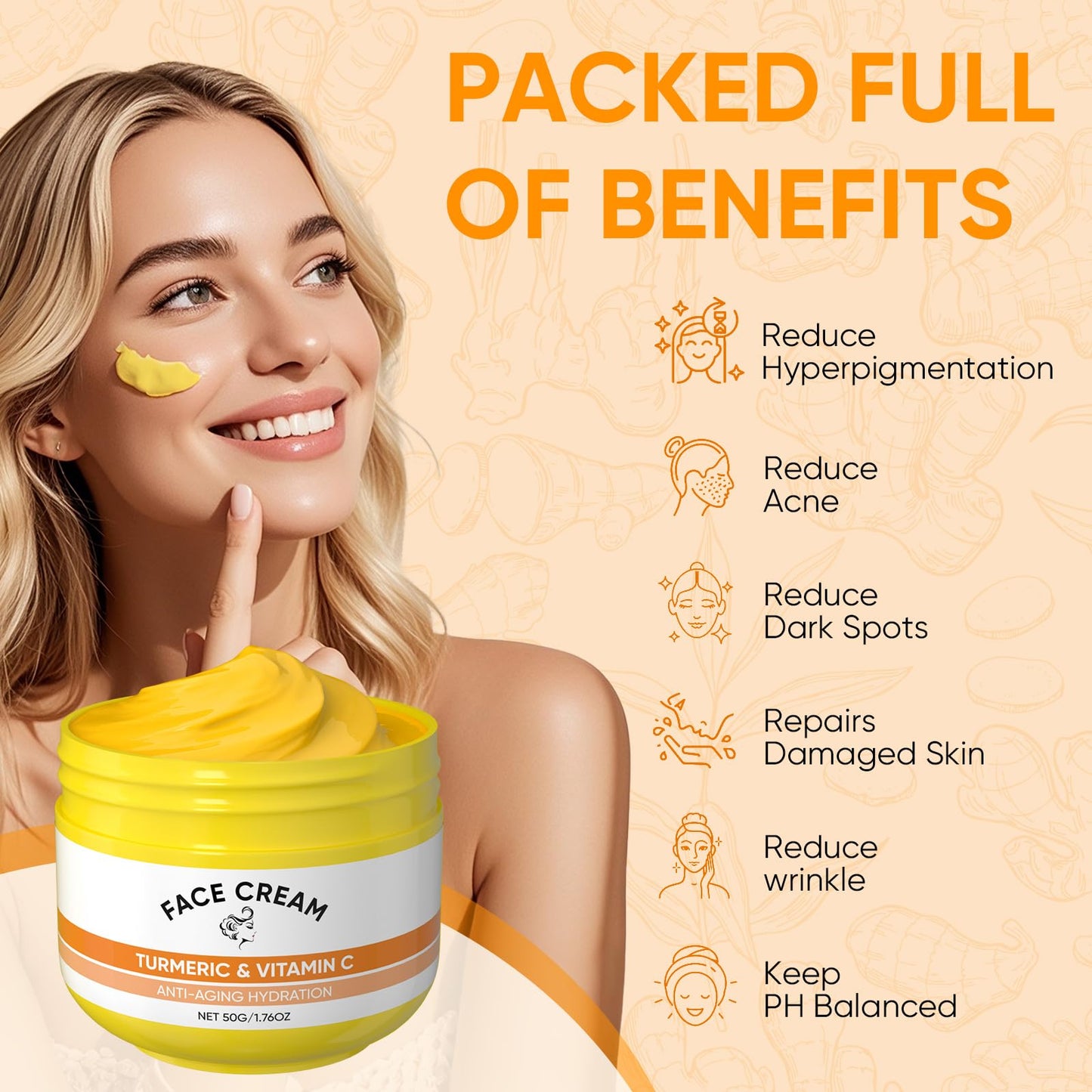 Turmeric Soap Bar and Turmeric Face Cream and Turmeric Face Wash Set for Face & Body, Facial Cleanser, Soothing, Hydrating Skin Care Set for All Skin Type, Cleansing Mousse, Bring a Bubble Net