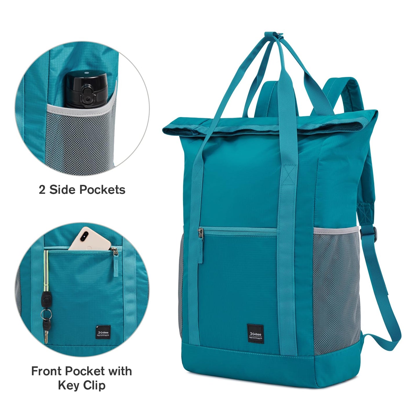 G4Free 40L Packable Backpack Waterproof Tote Bag Convertible Large Lightweight Hiking Backpack Travel Casual Daypack for Maen Women(Peacock Blue)