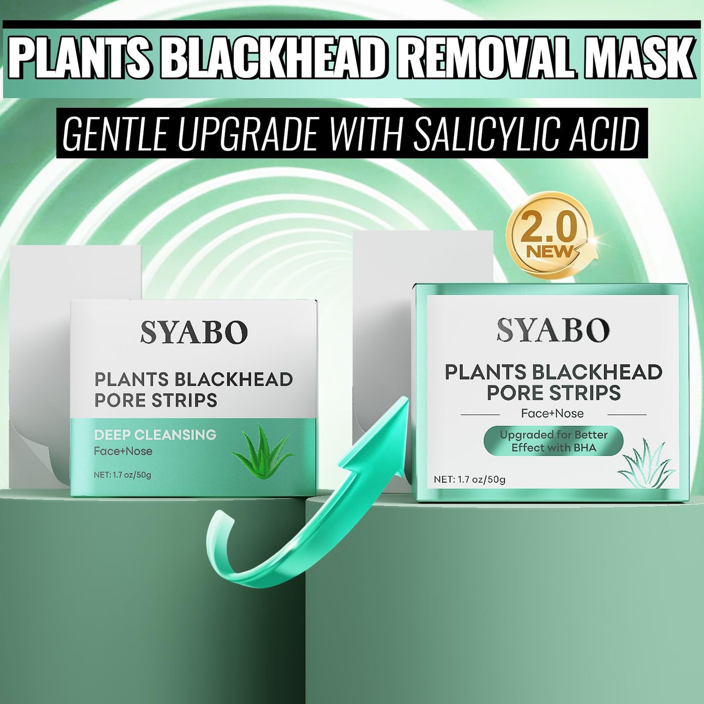 2.0 Nose Pore Strips, Blackhead Remover Mask with Salicylic Acid for Face, Upgraded Deep Cleansing Pore Peel Off Mask with 100 PCS Nose Black Heads Remover Strips (1.7 Ounce)