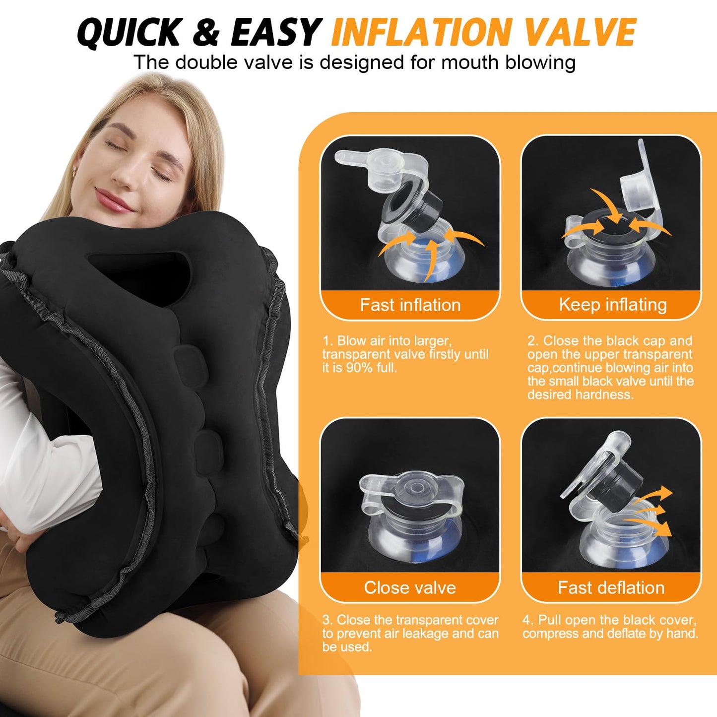 Inflatable Travel Pillow,Multifunction Travel Neck Pillow for Airplane to Avoid Neck and Shoulder Pain,Support Head,Neck,Used for Sleeping Rest, Airplane and Home Use,with Eye Mask, Earplugs, Black