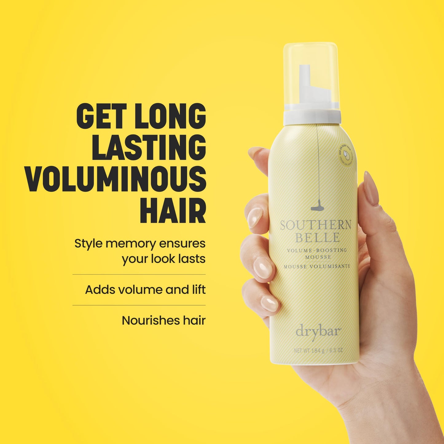 Drybar Southern Belle Volume - Boosting Mousse - Travel Size | Prevents Frizz & Damage, Smoothes Hair, and Provides Shine for Long-Lasting Body & Style