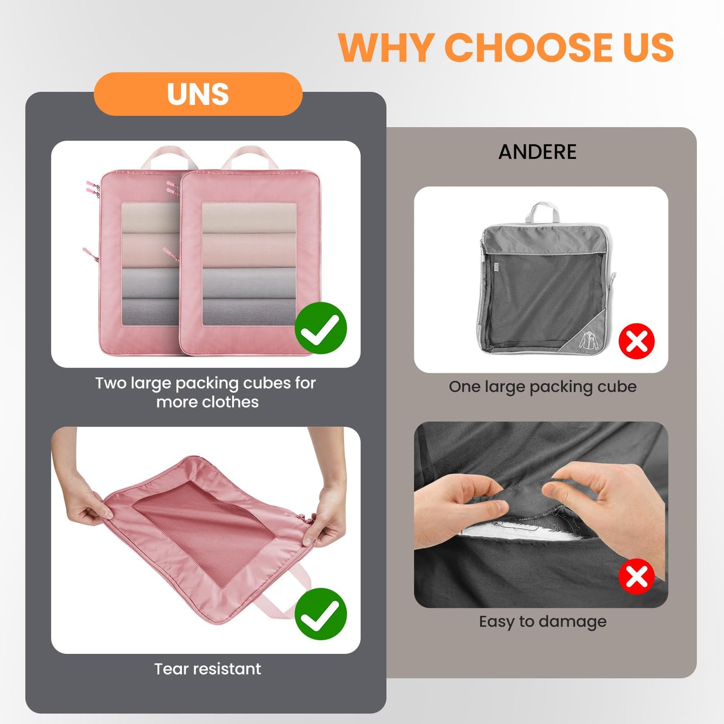 8 Set Compression Packing Cubes for Travel Suitcase Organizer Travel Essentials for Backpack Luggage Organizer Bags for Carry on (Pink)