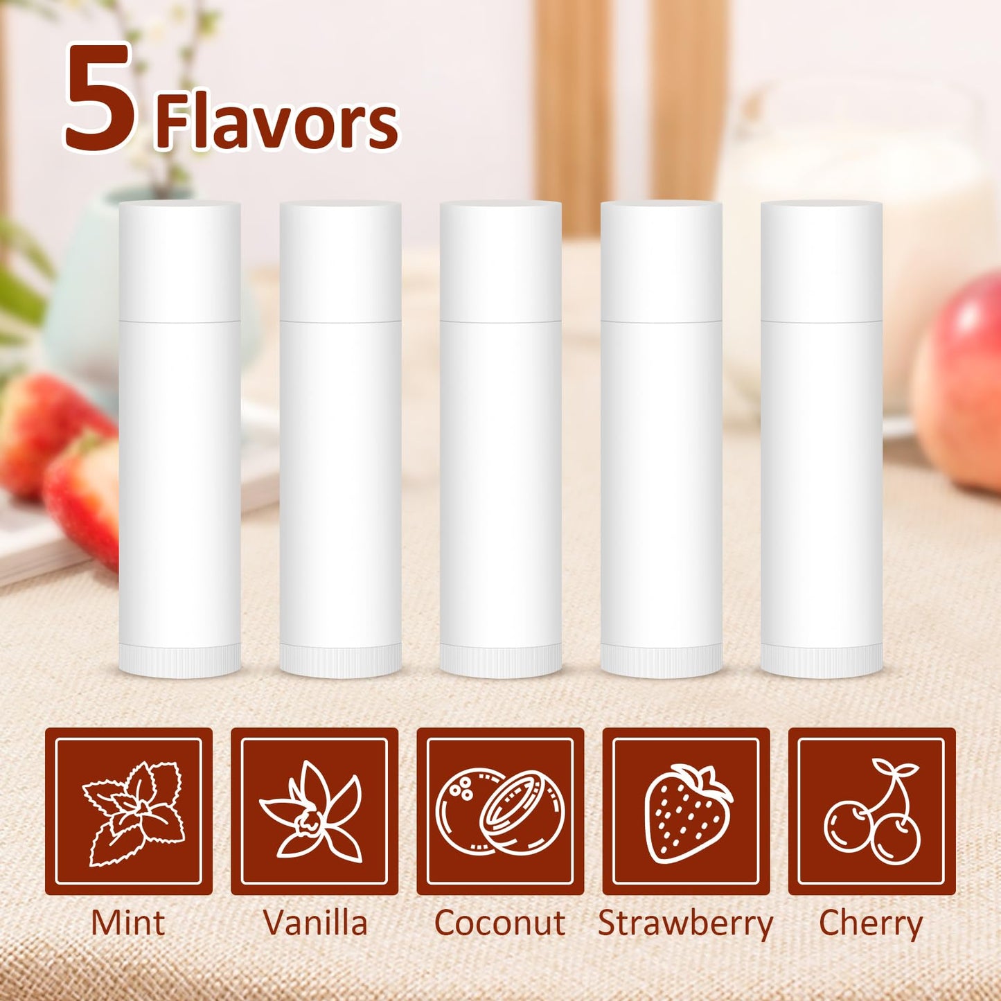 VISRIE 120 Pack Lip Balm Unlabeled, Natural Lip Balm Bulk Blank Tube, Personalized Lip Balms for Party Favors Adults and Bridal Shower Favors or Baby Shower Gifts-5 Flavors