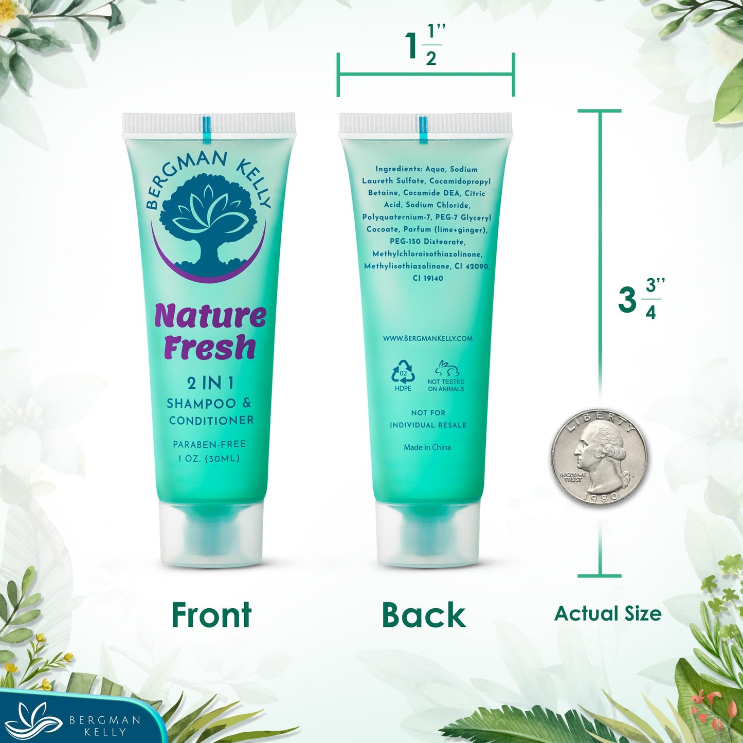 BERGMAN KELLY Round Soap Bars, 2in1 Shampoo & Conditioner 2-Piece Set (Nature Fresh, 1 oz each, 100 pc), Delight Your Guests with Refreshing & Soothing Hotel Amenities & Bulk Toiletries