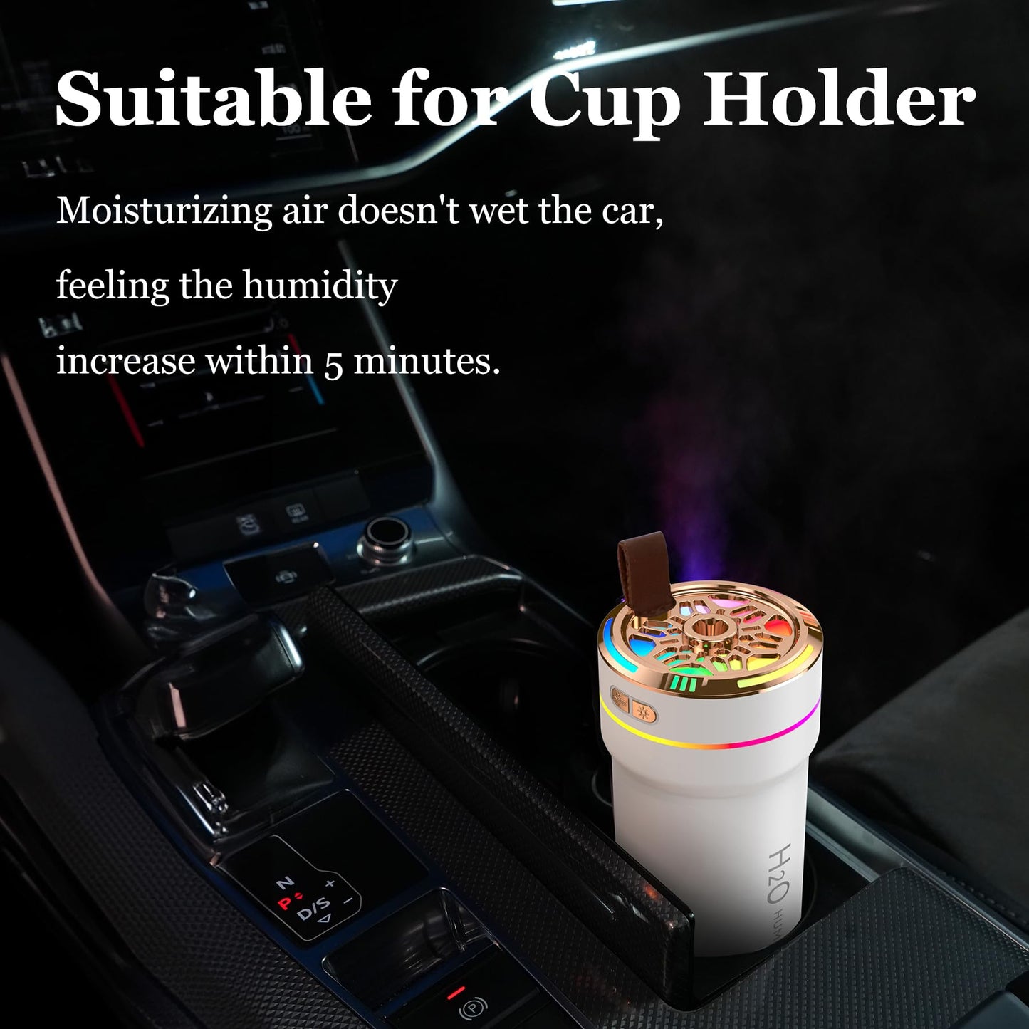 Car Diffuser Humidifier with Night Lights Portable 300mL USB Powered Cool Mist Auto Shut-Off Quiet Perfect for Car Home Office Bedroom (White)