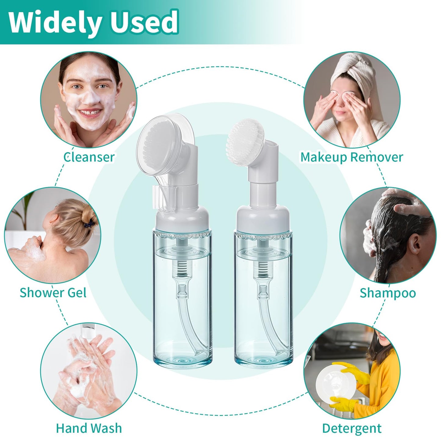 3Pcs 2oz Empty Facial Cleanser Foaming Bottle Mousse Foam Gel Head Wash Brush Foam Bottle Pressure Type Cleansing Milk Beater Mini Foaming Soap Pump Dispenser for Travel Hand Soap Lash Clean Shampoo