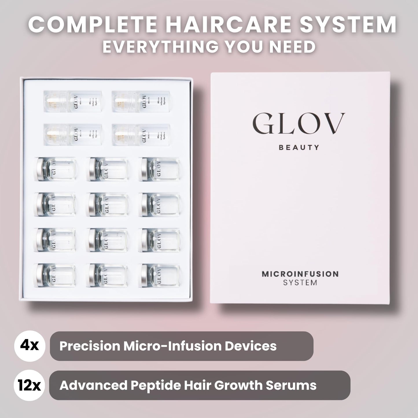 Glov Beauty Micro Infusion Hair Renewal Kit - with Hyaluronic Acid, Peptide & Botanical Serum Ampoules - Helps Promote Fuller, Hydrated Strands - 0.25mm Stamp for Scalp Care