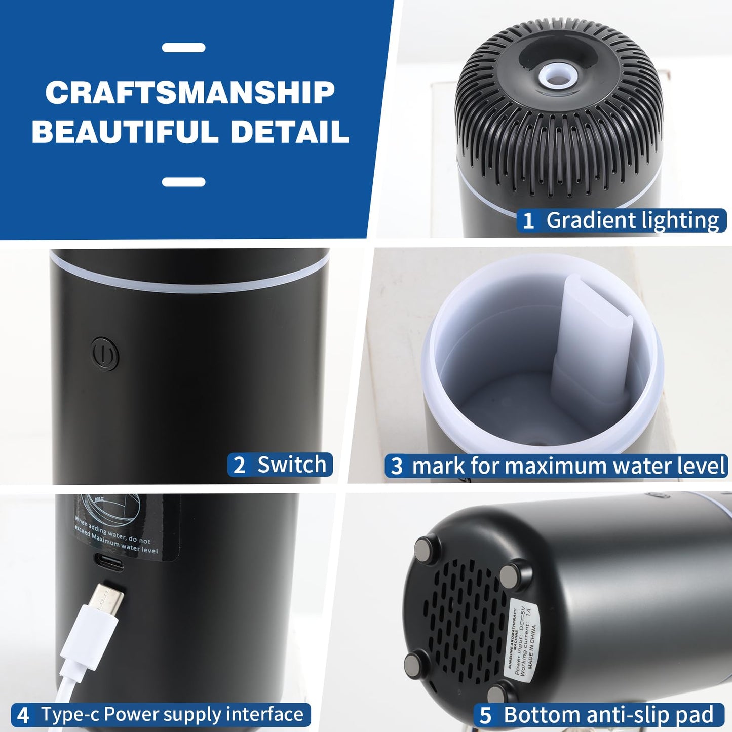 Generic Car Humidifier Aromatherapy Essential Oil Diffuser USB Mist Mini Portable for Car Home Office Bedroom, 100ML, Black