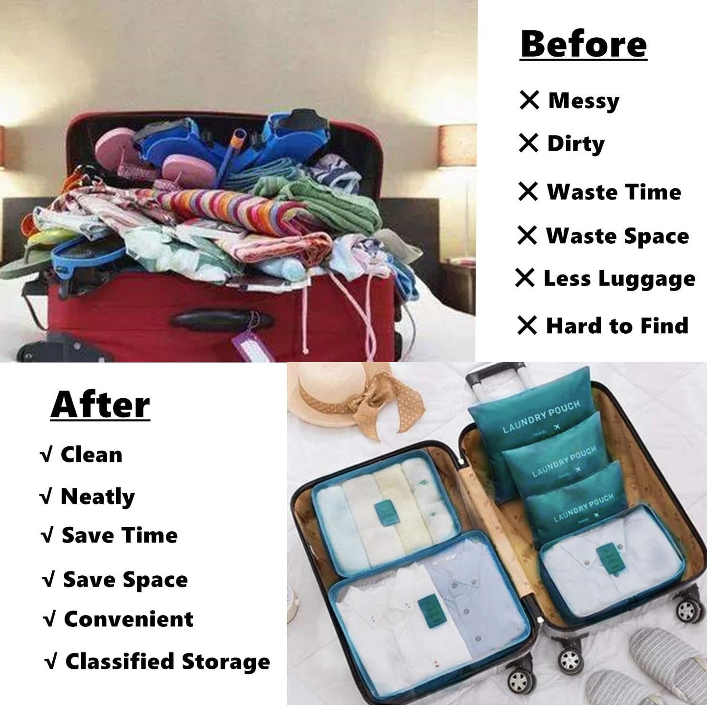 Gbateri 6 Pack Packing Cubes for Suitcases - Compression Luggage Packing Organizers with Laundry Pouch - Travel Storage Bags for Travel Accessories, Clothes, Cosmetics, Toiletries - Dark Green