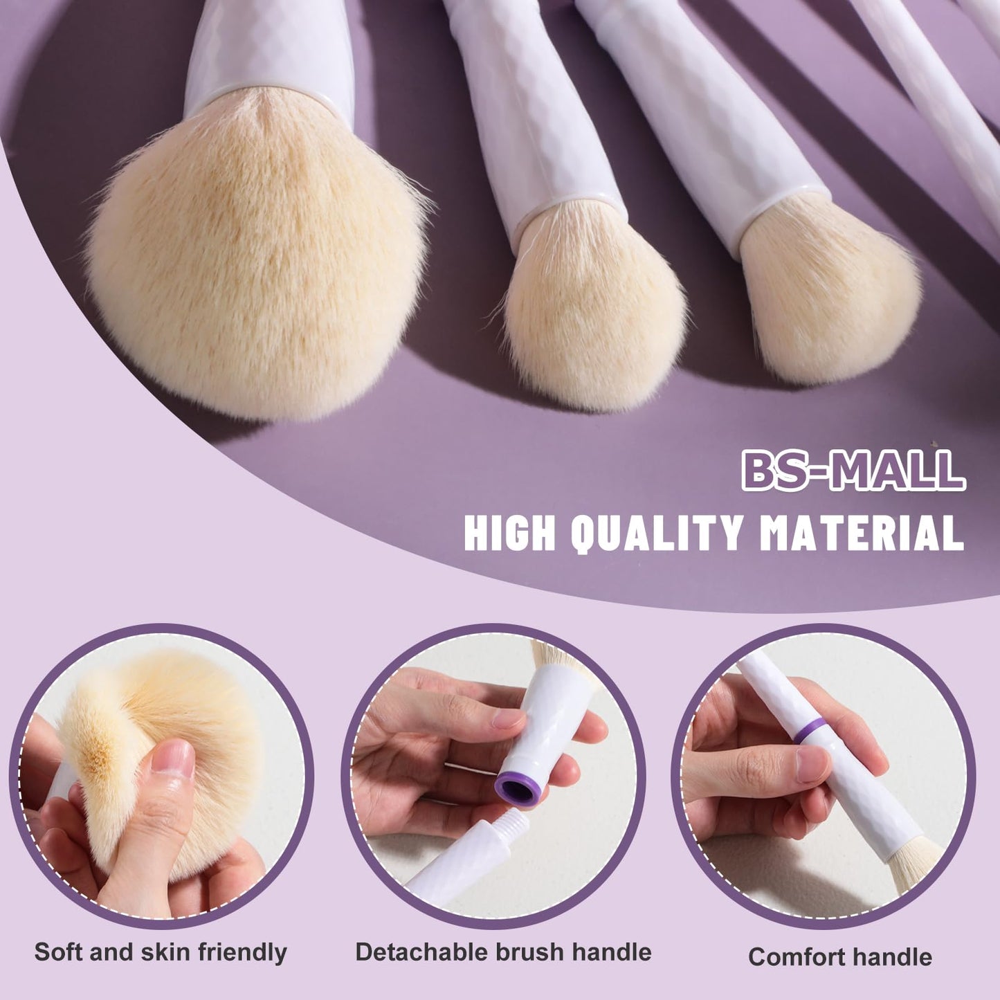 BS-MALL Travel Makeup Brushes – Professional and Durable 16-piece Se tDetachable Rotating Handles, Eco-Friendly Design, Comes with Storage Barrel(white Travel Case)