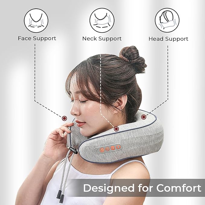 Neck Massager with Heat - Deep Tissue Neck Pain Relief U-Shape Design Electric Cordless Massager Pillow for Travel Office Shiatsu Neck Massager with Double Motor Gifts for Men Women, Grey