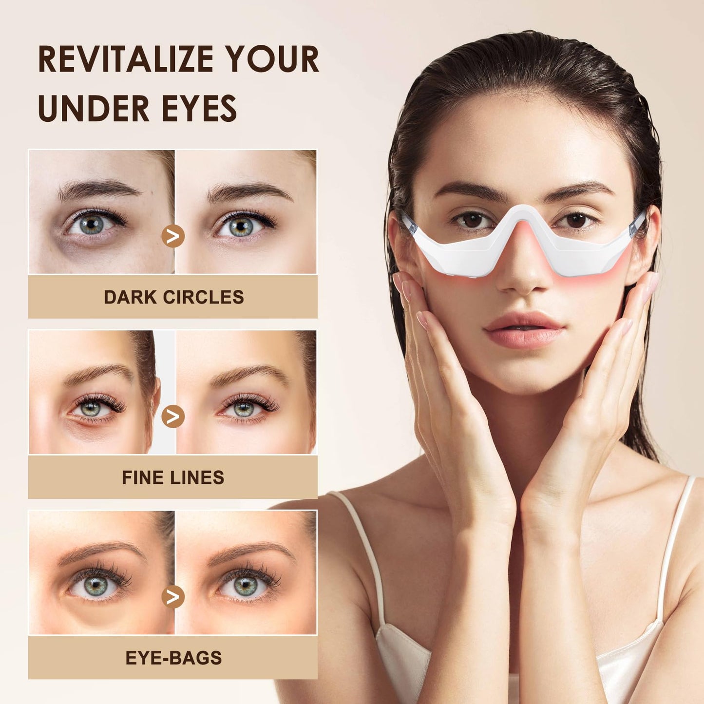 Red Light Therapy Eye Device, Red Light Eye Mask with Massager – Anti-Aging Under-Eye Treatment for Dark Circles, Puffiness, Bags, Wrinkles & Fine Lines