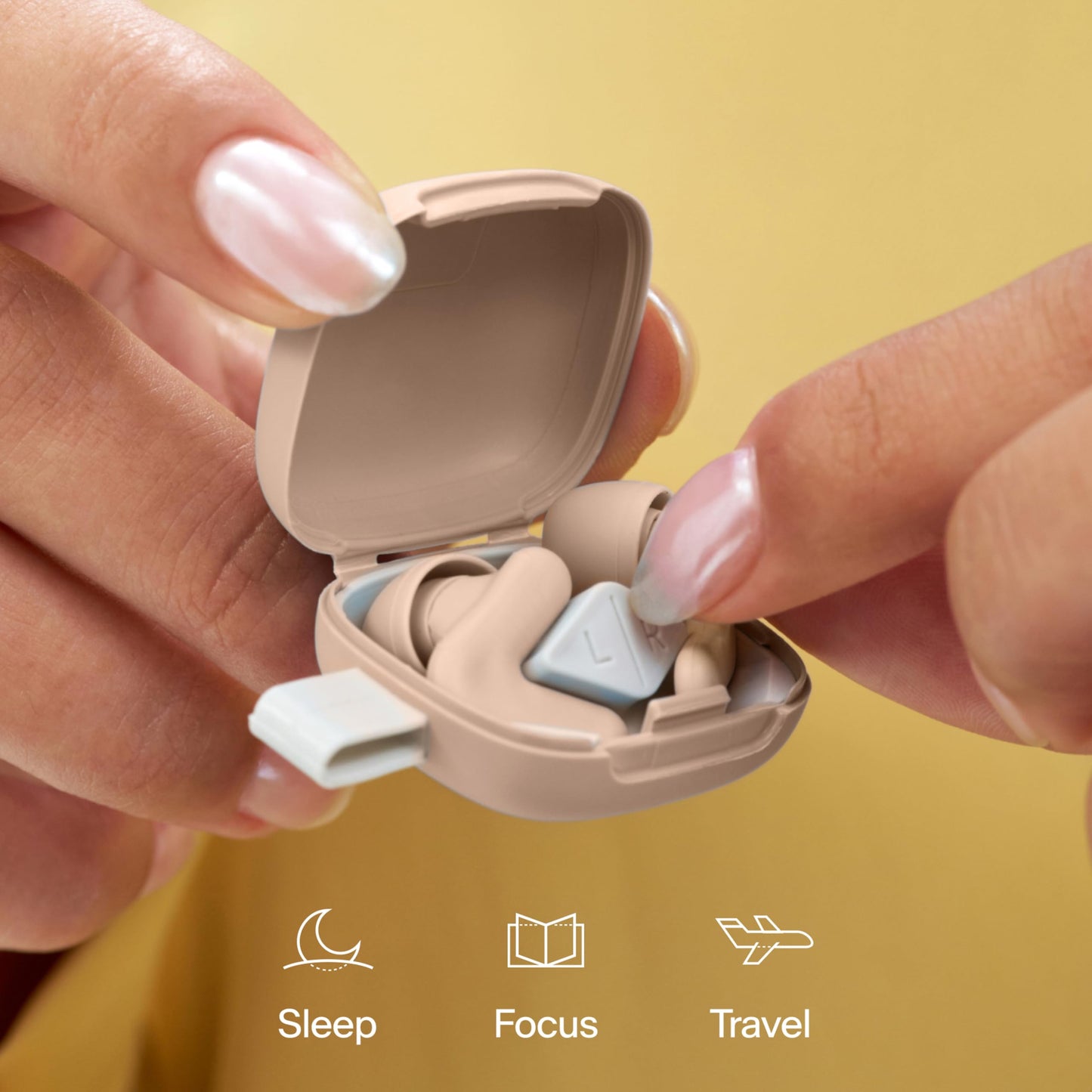 Alpine Silence Earplugs for Sleep, Focus & Travel - V-Shape Snug Fit & Soft Oval Tips – 4 Sizes XS/S/M/L - Comfortable, Reusable Hearing Protection - SNR 22dB & NRR 16 Noise Reduction – Beige