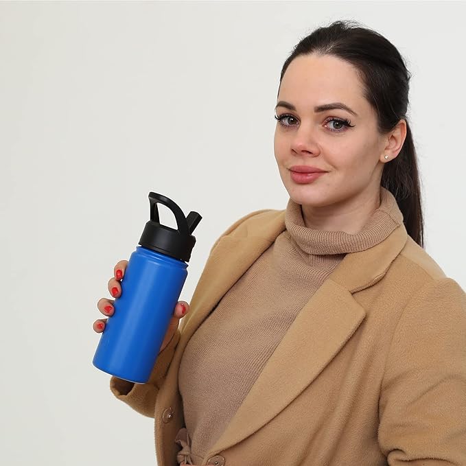 BJPKPK Insulated Water Bottles with Straw Lid, 18oz Stainless Steel Metal Water Bottle, Cold Hot Thermo with 3 Lids, Leak Proof BPA Free Travel Cup, Wide Mouth Flasks, Thermo -Lavender Green