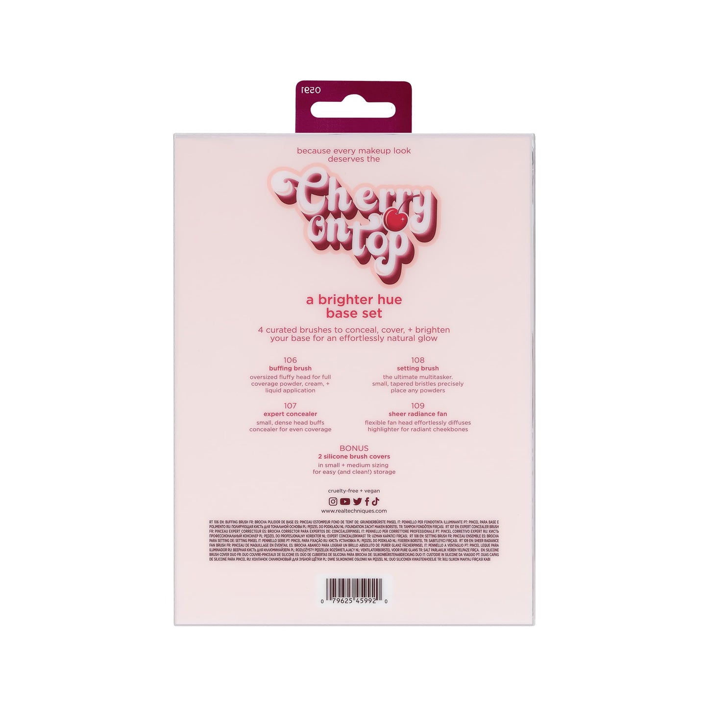 Real Techniques Cherry On Top A Brighter Hue Base Set, Face Makeup Brushes & Travel Covers, For Foundation, Concealer, Powder, & Blush, Synthetic Bristles, Vegan & Cruelty-Free, 6 Piece Set