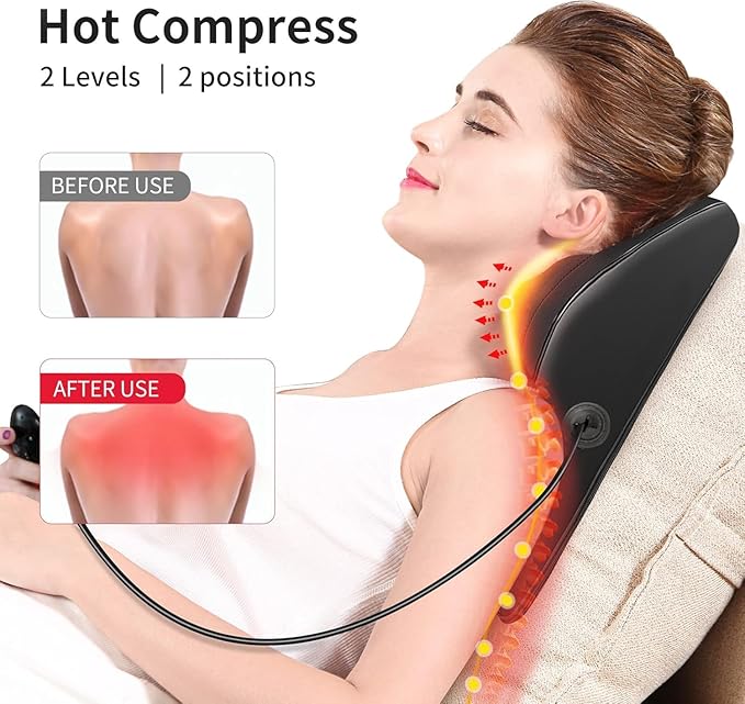 Boriwat Neck Back Massager with Heat-Adjustable Cordless Electric Massagers-3D Shiatsu Deep Tissue Kneading Massage Pillow-Gifts for Men Women Mom Dad for Pain Relief