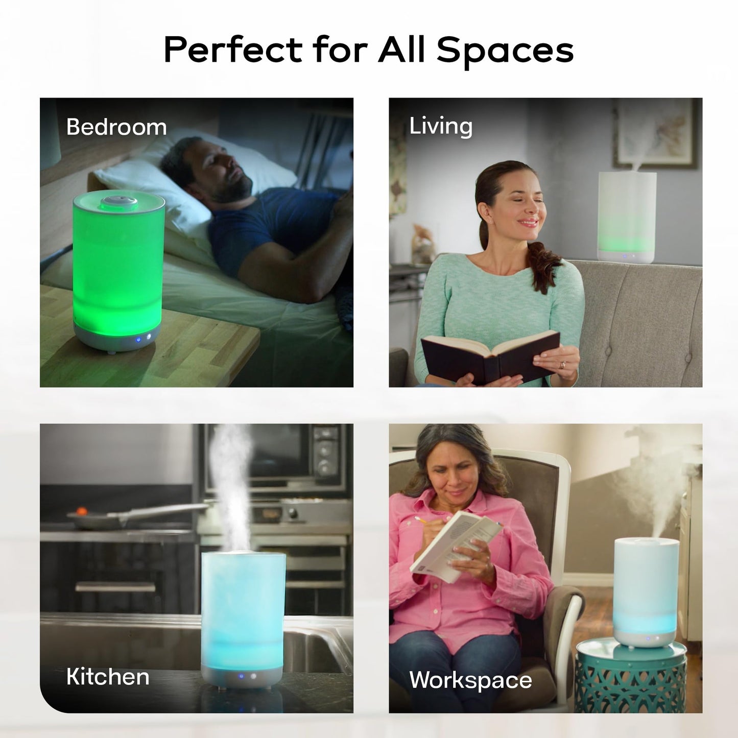 Bell+Howell 4L Top Fill Humidifiers for Bedroom, Color Changing Air Humidifier for Large Room, Cool Mist Humidifiers for Bedroom Baby Room Humidifier & Oil Diffuser with Auto Shutoff