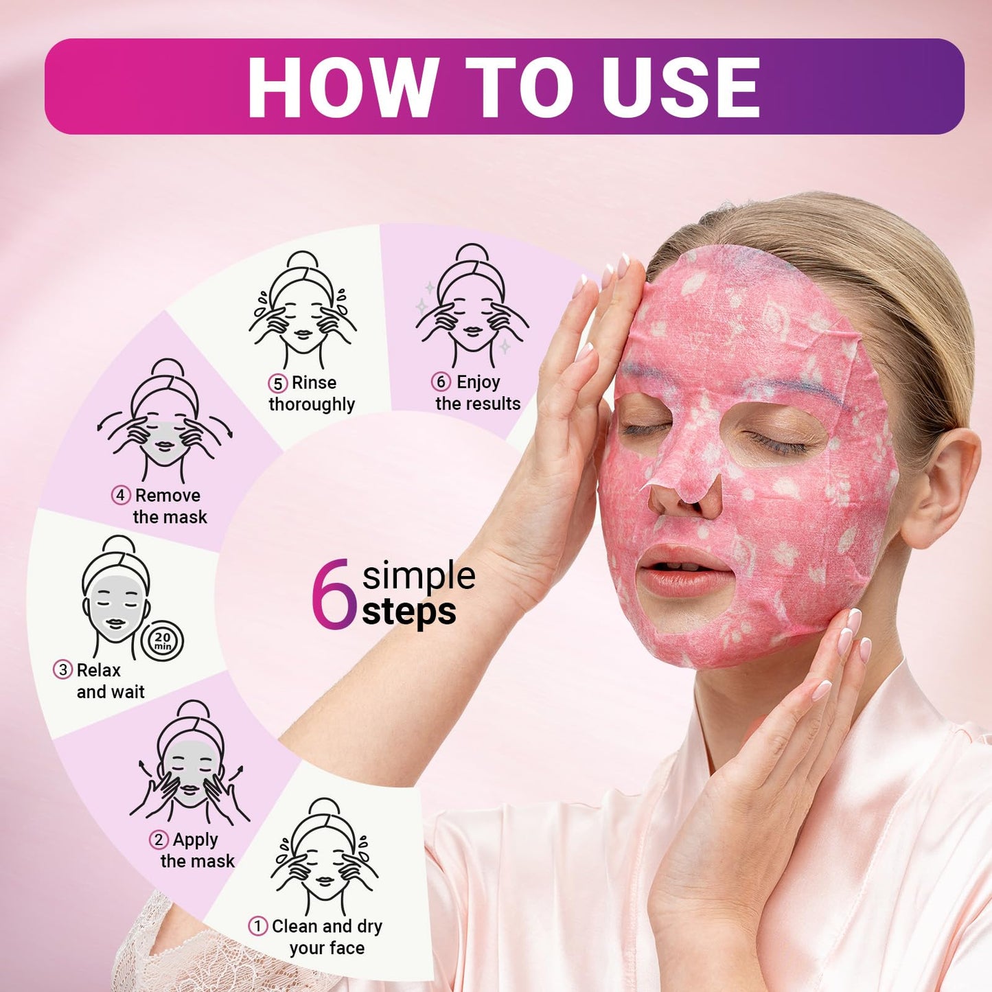 VIABEAUTY 6 Pack of Sheet Face Masks Skincare - Collagen Face Mask Sheets with Hyaluronic Acid, Vitamin C, Snail Mucin - Facial Sheet Mask for Hydrating, Moisturizing, Rejuvenating