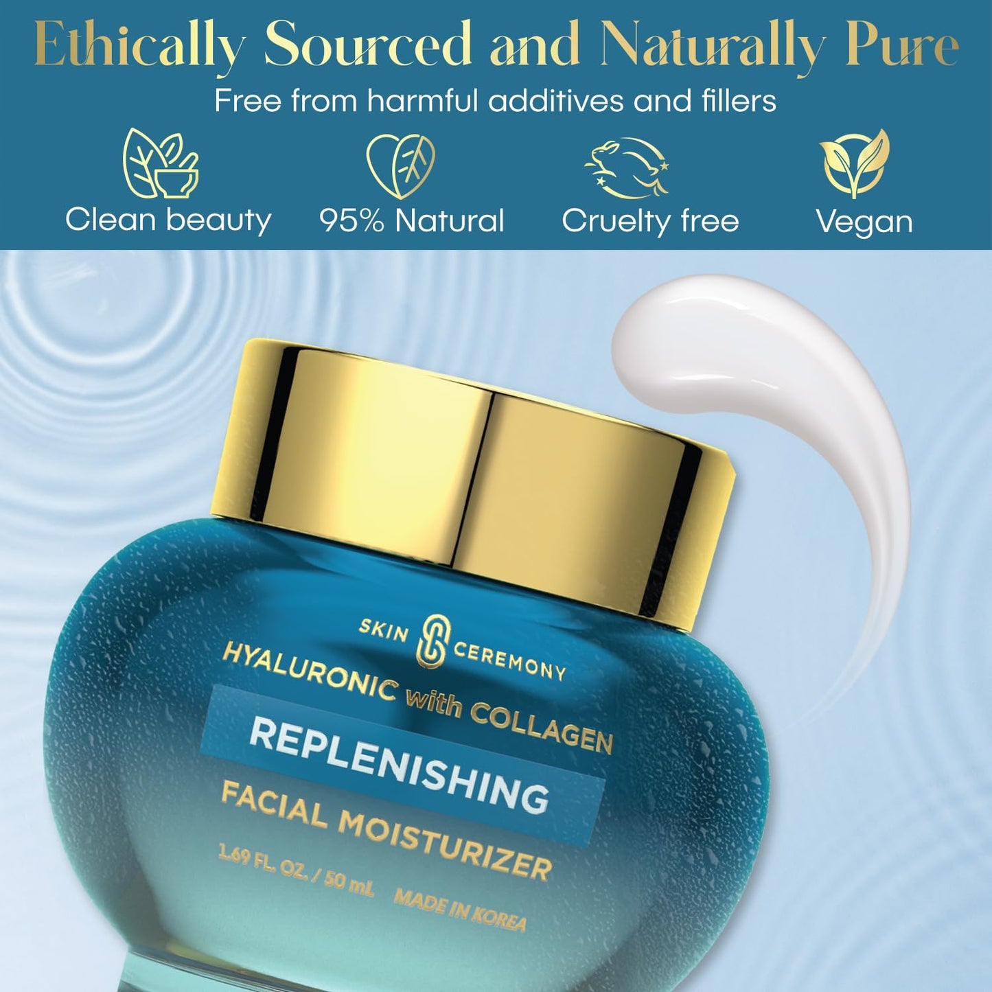 Skin Ceremony Hyaluronic Acid & Collagen Replenishing Moisturizer - Deep Hydration & Moisture Retention, Anti-Aging - Dermatologist Tested, Clean Beauty, Korean Skin Care - 1.69 FL.OZ. (2 Pack)