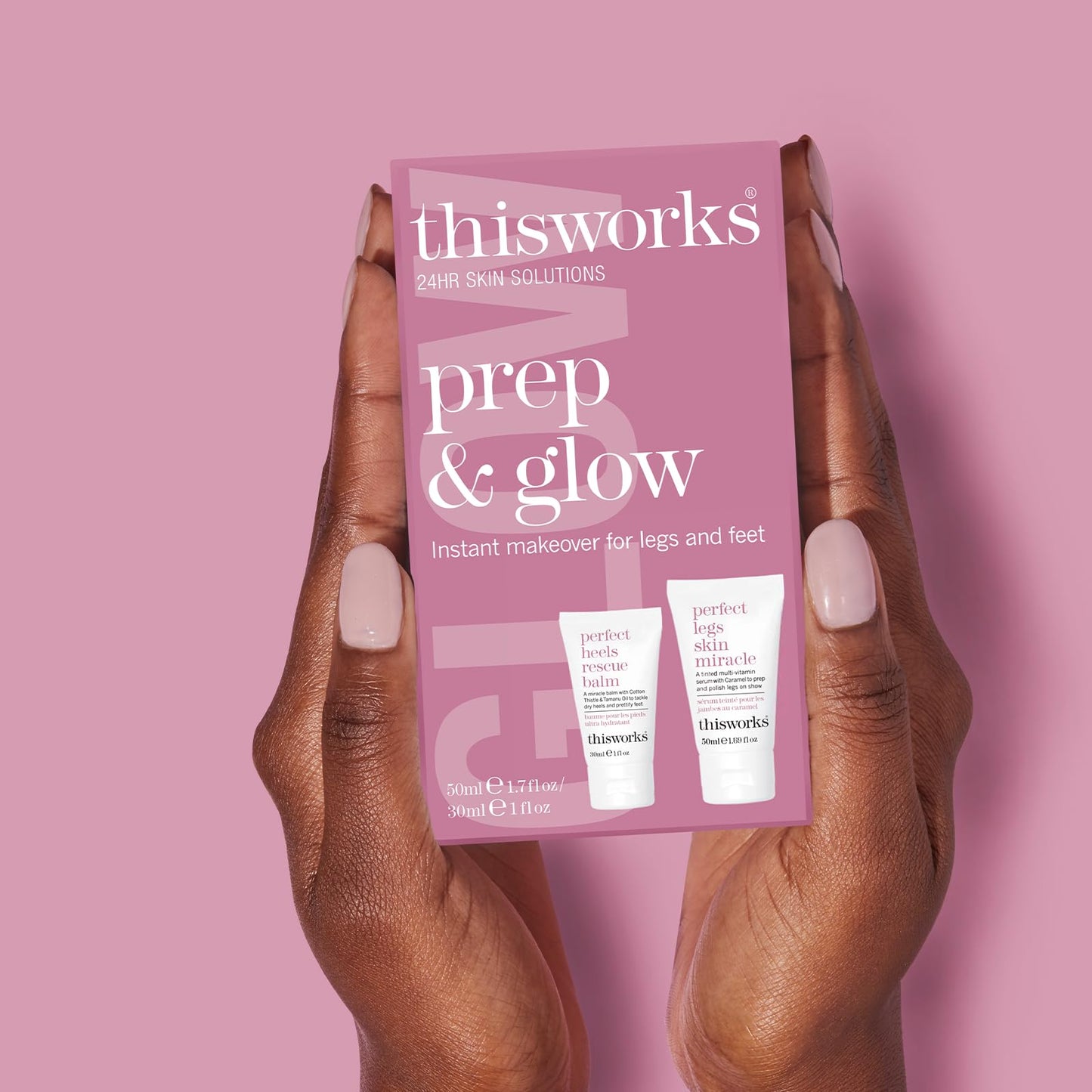 THISWORKS Prep and Glow Gift Set - Travel Size Kit with Perfect Legs Skin Miracle and Perfect Heels Rescue Balm Foot Cream - Nourishing & Hydrating Bodycare Duo
