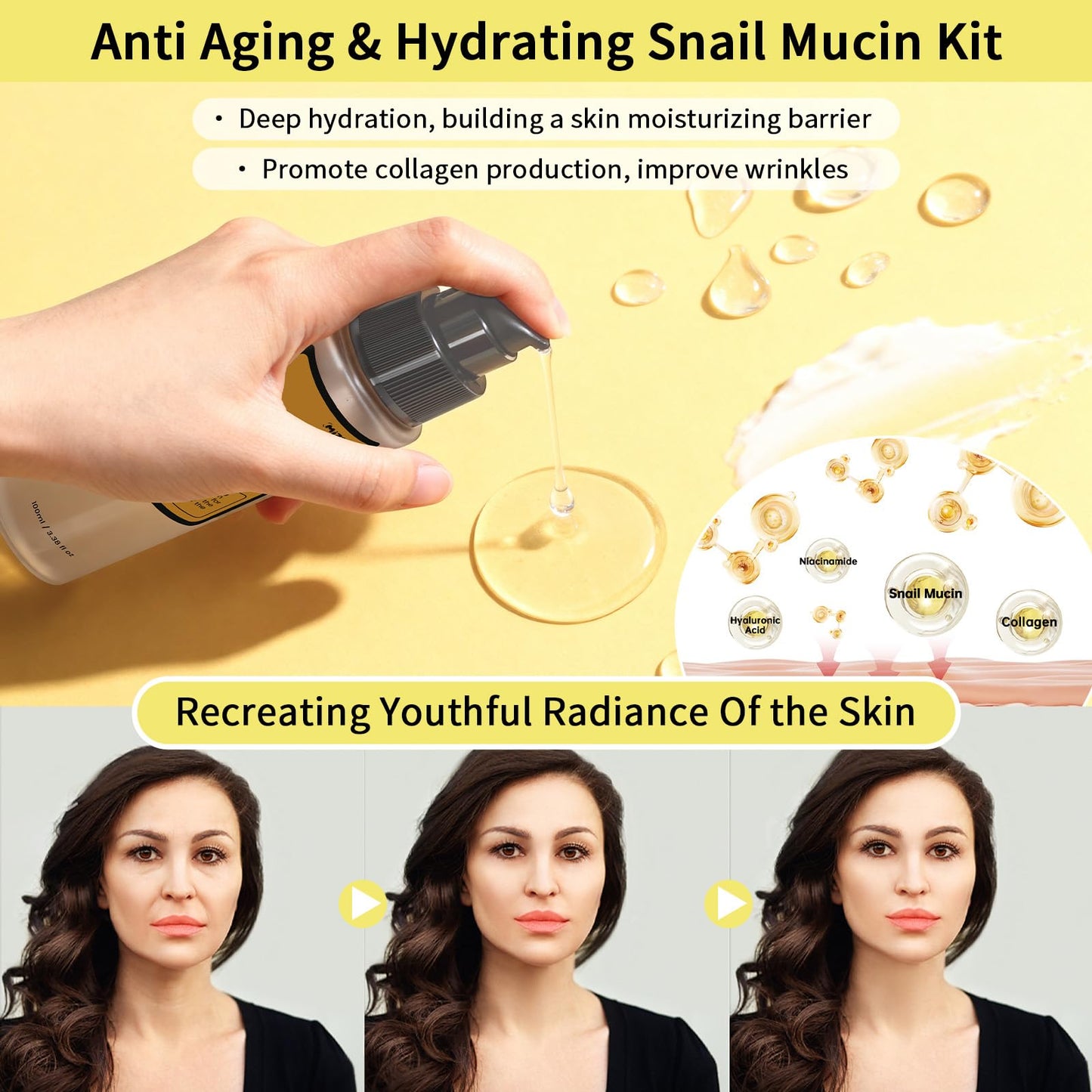 Advanced Snail Mucin Skincare Set For Teen Girl, Anti Wrinkle & Repair Face Skin Care Gift Set With Face Wash, Toner, Serum, Face Cream, Eye Cream, 5PCS Peptides Snail Mucin Kit Travel Size For Women.