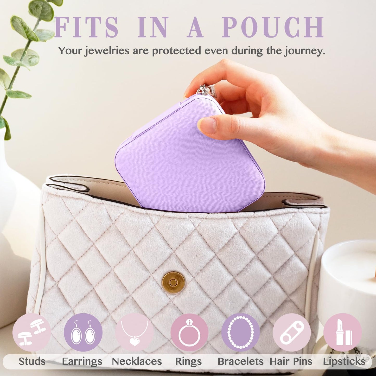 Travel Jewelry Case Mini Portable Jewelry Travel Organizer, Teacher Gifts, Small Jewelry Box for Bridesmaid Proposal Gift, Birthday Gifts for Women to Store Jewelry(Lavender with Mirror)