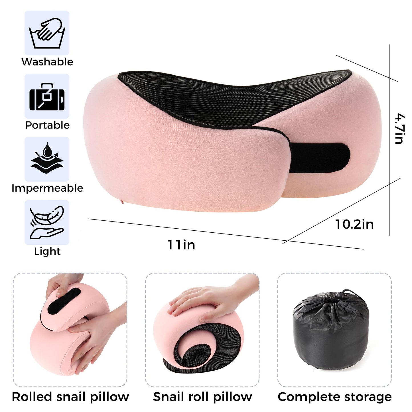 Tri-tra Travel Pillow,Travel Neck Pillows for Airplanes,Comfortable Breathable Cover,Memory Foam 360 Degree Support Stowable Pillows,Ideal Accessory for Sleeping Offices and Cars (Pink)