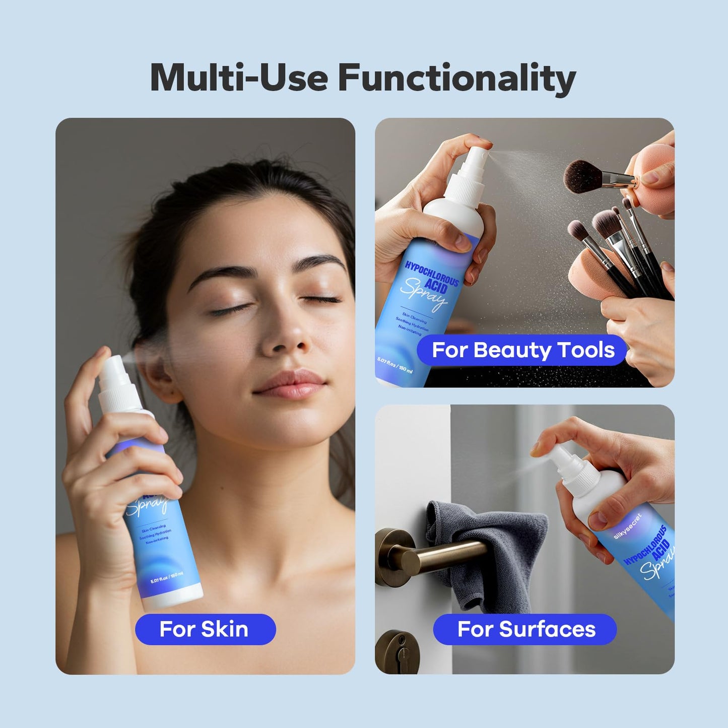 SilkySecret Hypochlorous Acid Spray (5 Fl Oz), Hypochlorous Acid Spray for Face & Body, Eyelid Cleanser, HOCl Facial Mist for Skin Cleansing & Soothing, Sensitive& Redness Reducing Skin Care