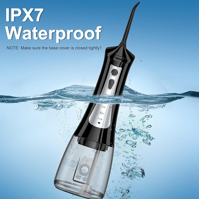 300mL Water Flosser Cordless - Rechargeable Travel Water Flossers for Teeth Cleaning with 5 Pressure Settings, 4 Tips, IPX7 Waterproof for Teeth Cleaning