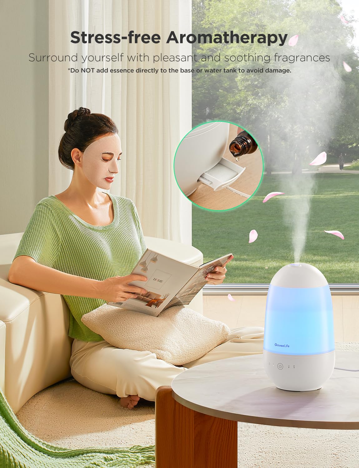 GoveeLife Humidifiers for Bedroom, Smart Cool Mist Air Humidifier for Baby, Nursery, Plants, Easy to Clean & Top Fill Ultrasonic Humidifier with APP & Voice Control, Essential Oil Diffuser, Nightlight
