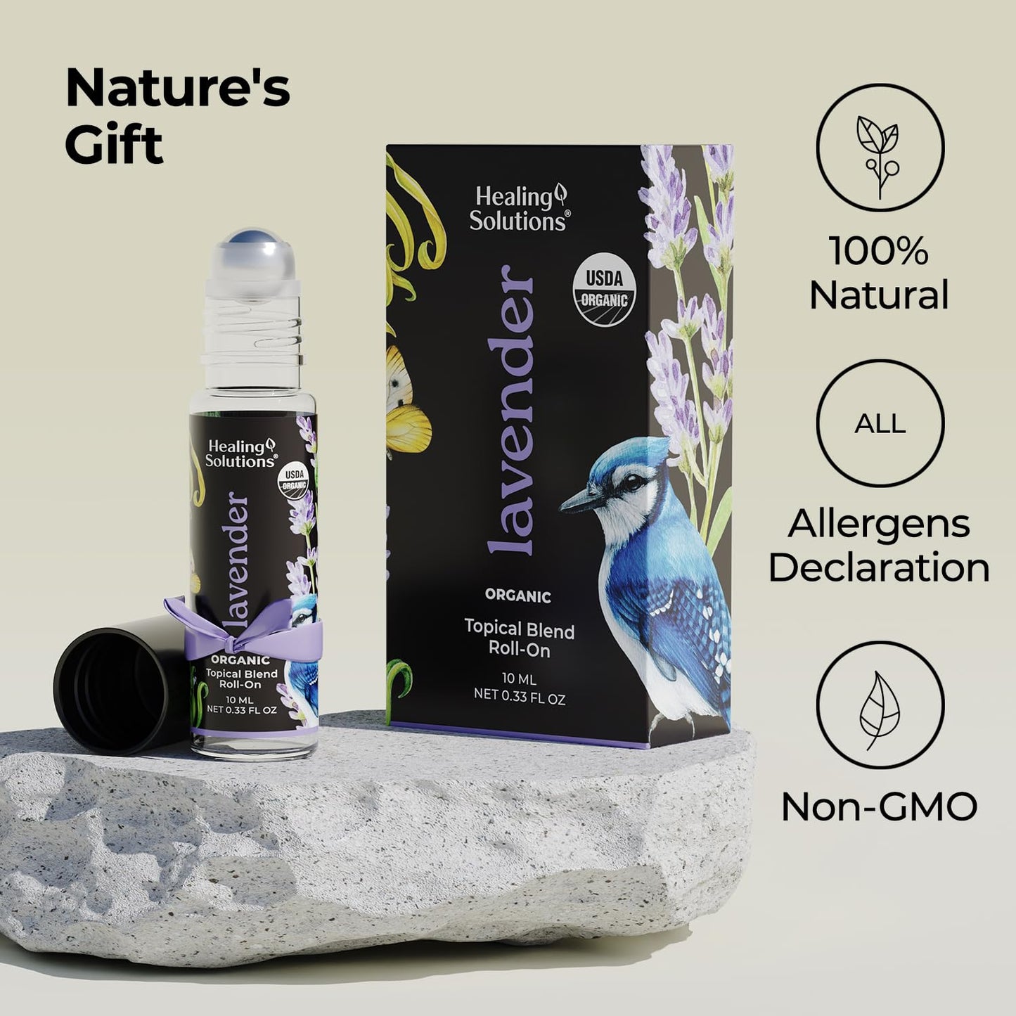 Healing Solutions Lavender Essential Oil Roll-On (2-Pack) - USDA Organic Calming Essential Oil Roller for Sleep & Skin