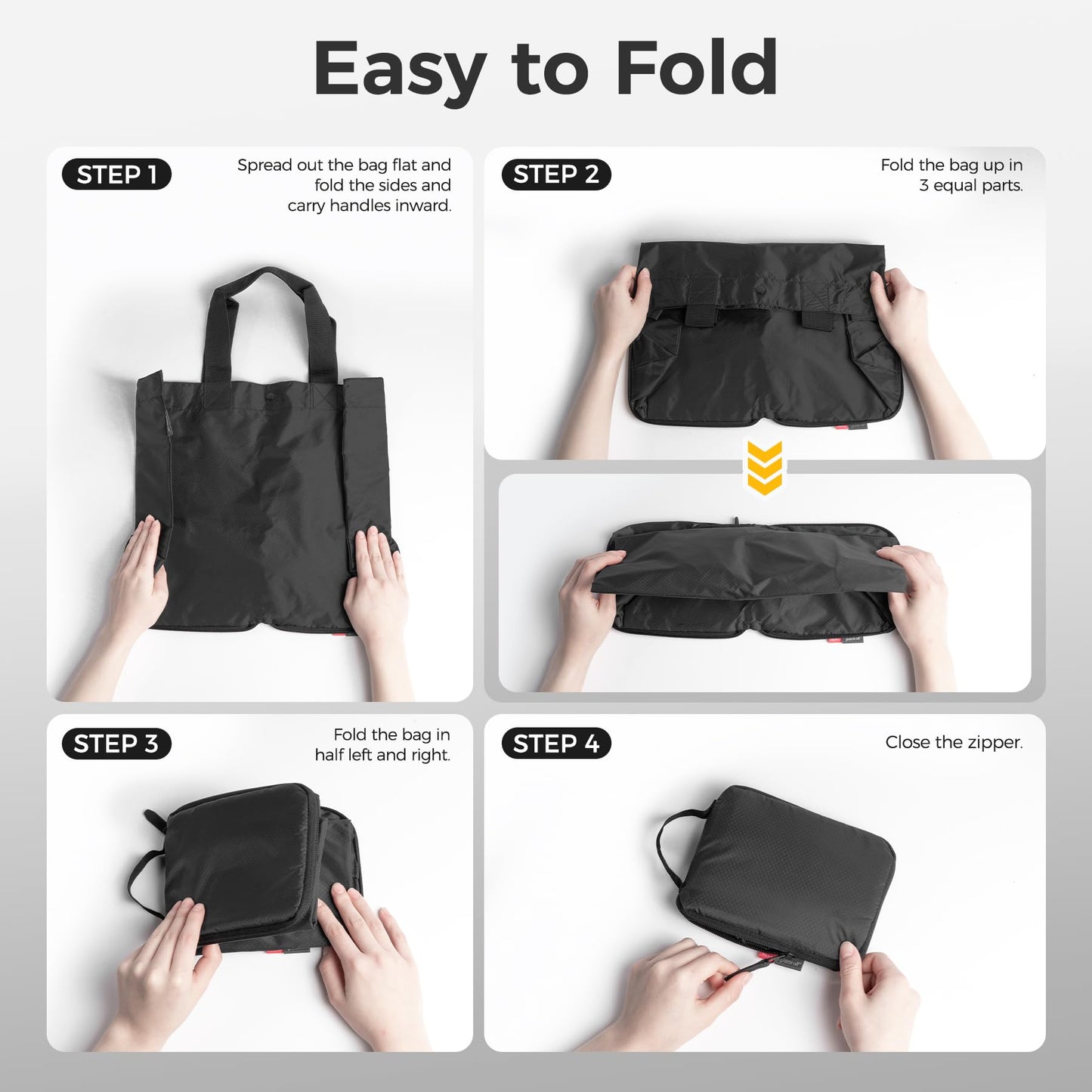 pack all 16L Lightweight Packable Tote Bag, Water Resistant Foldable Grocery Bag, Reusable Shopping Bag (Black)