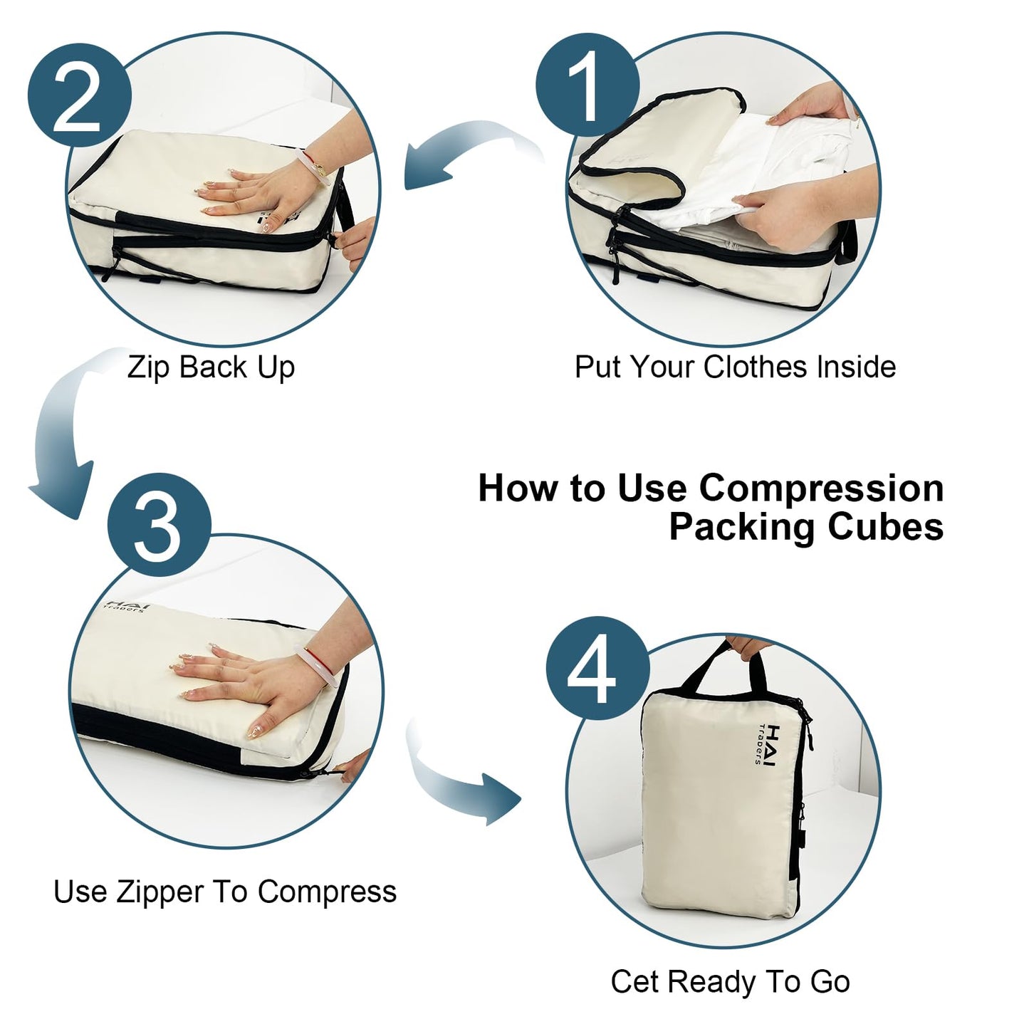 HAI TRADERS Compression Packing Cubes for Travel – 3 Pack Luggage Organizer Bags for Suitcases, Carry-On & Backpacks – Lightweight, Space Saver Clothes Storage Cubes