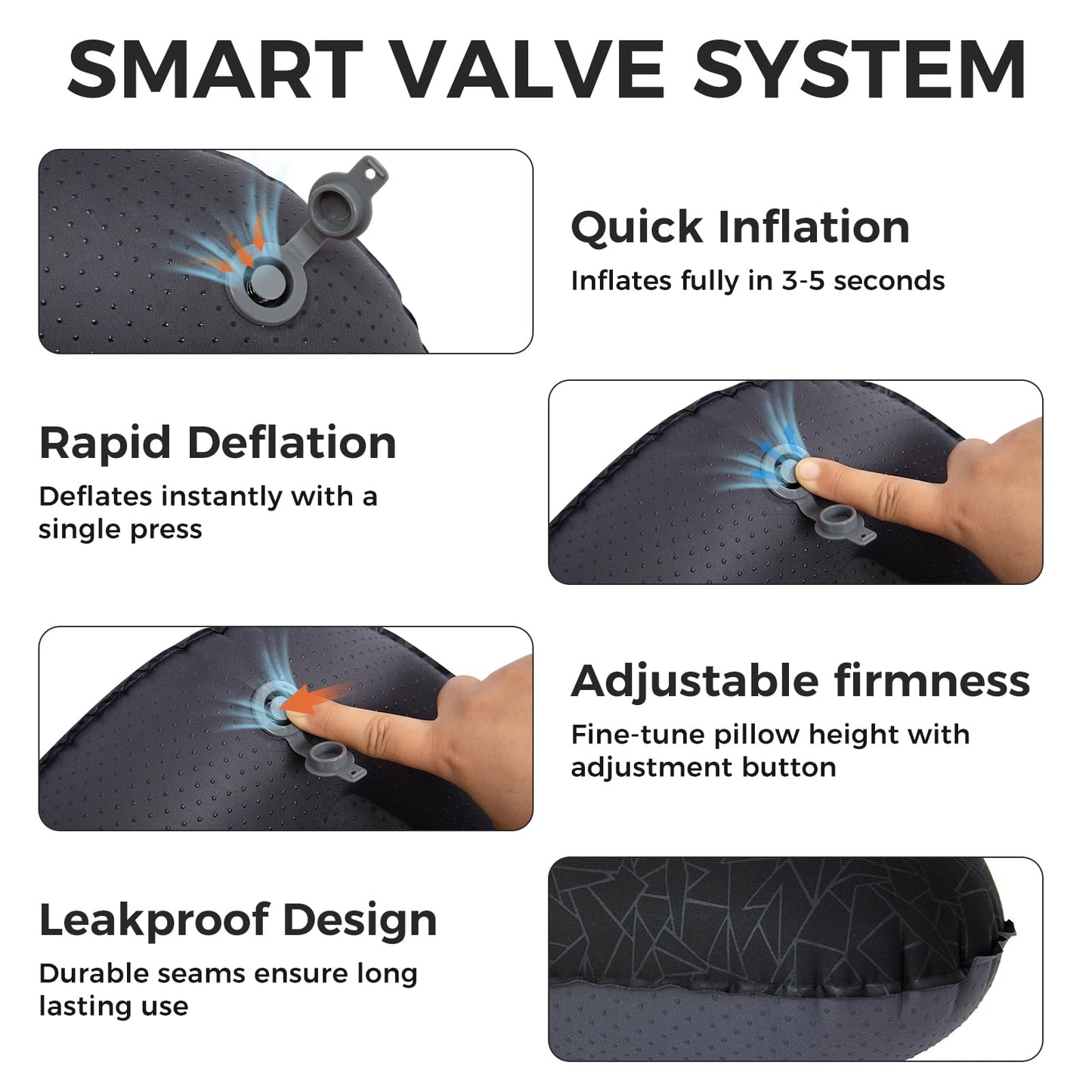 ATEPA Inflatable Camping Pillow, Ultralight Waterproof Travel Pillow with Ergonomic Support & Leak-Proof Air Valve, Compact Portable Pillow for Hiking Backpacking Tent Airplane Beach, Black