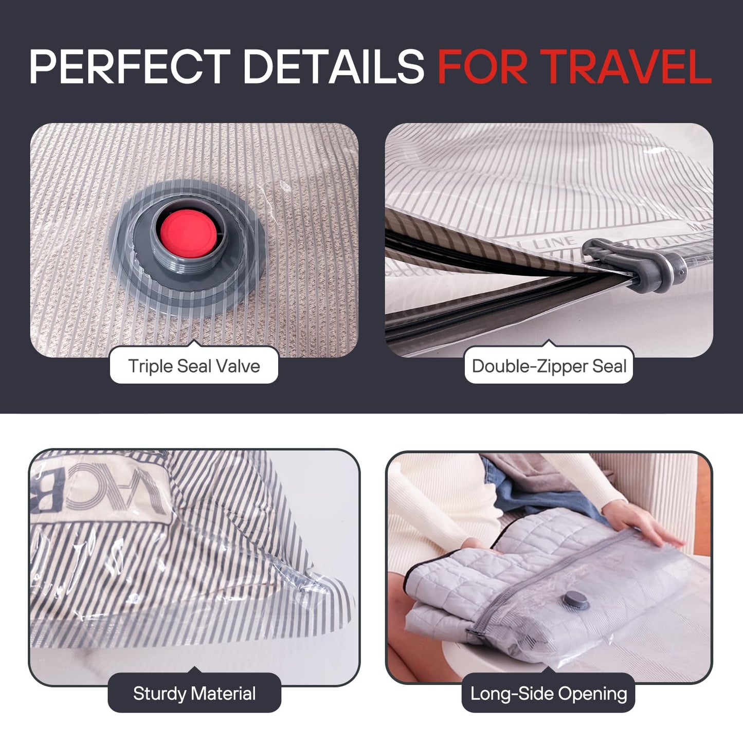 VMstr 12 Pack Vacuum Storage Bags for Travel, Carry-on Size for Luggage Compression Packing, Space Saver with High Pressure Electric Pump(DC Power)